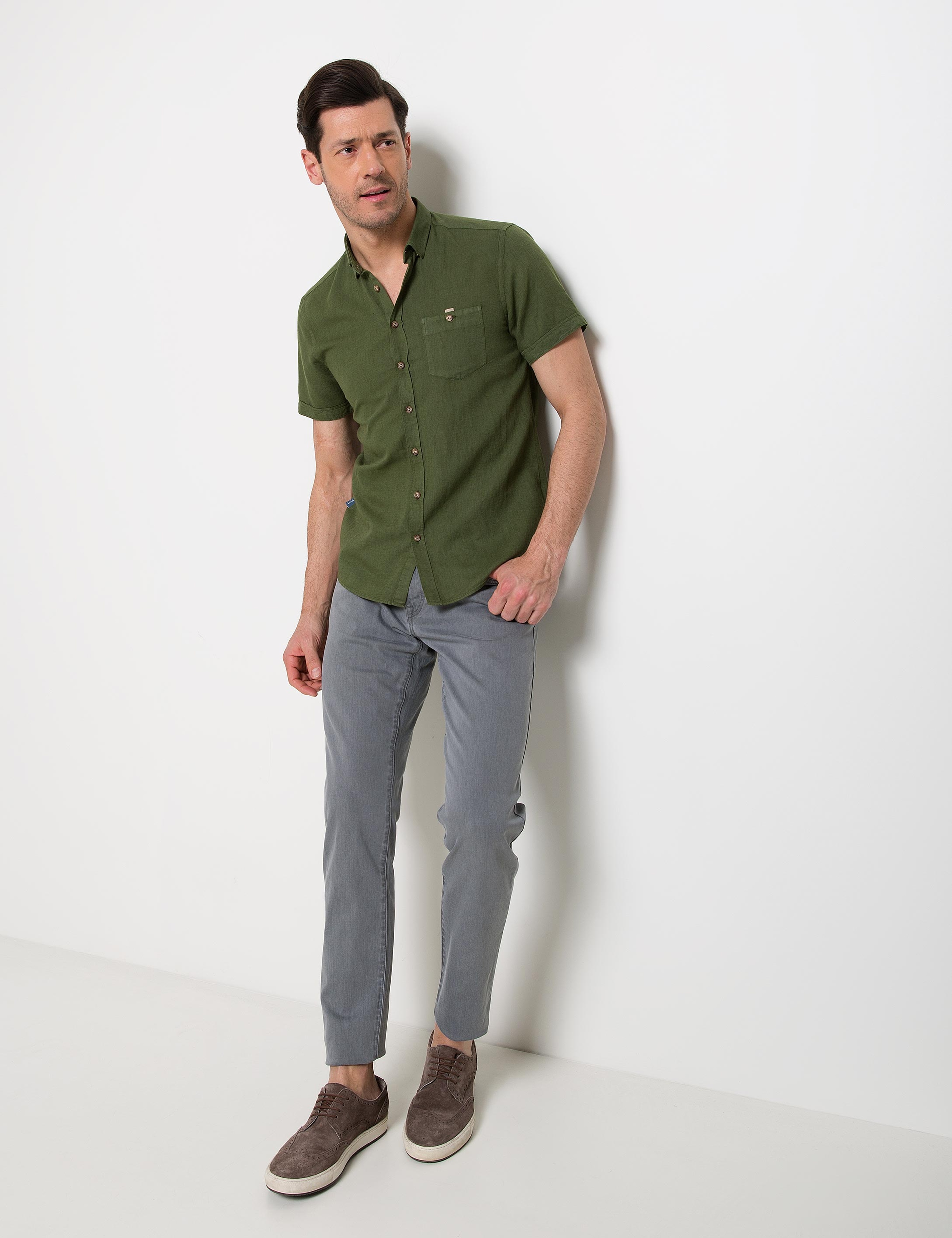 Yeşil Slim Fit Kısa Kollu Gömlek - Image 2