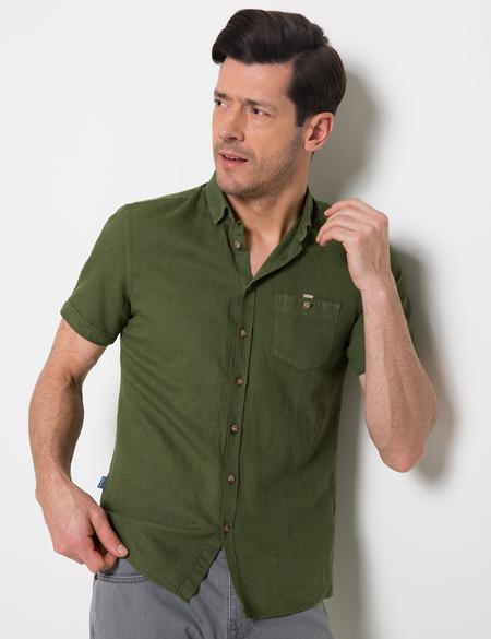 Yeşil Slim Fit Kısa Kollu Gömlek - 50185776052