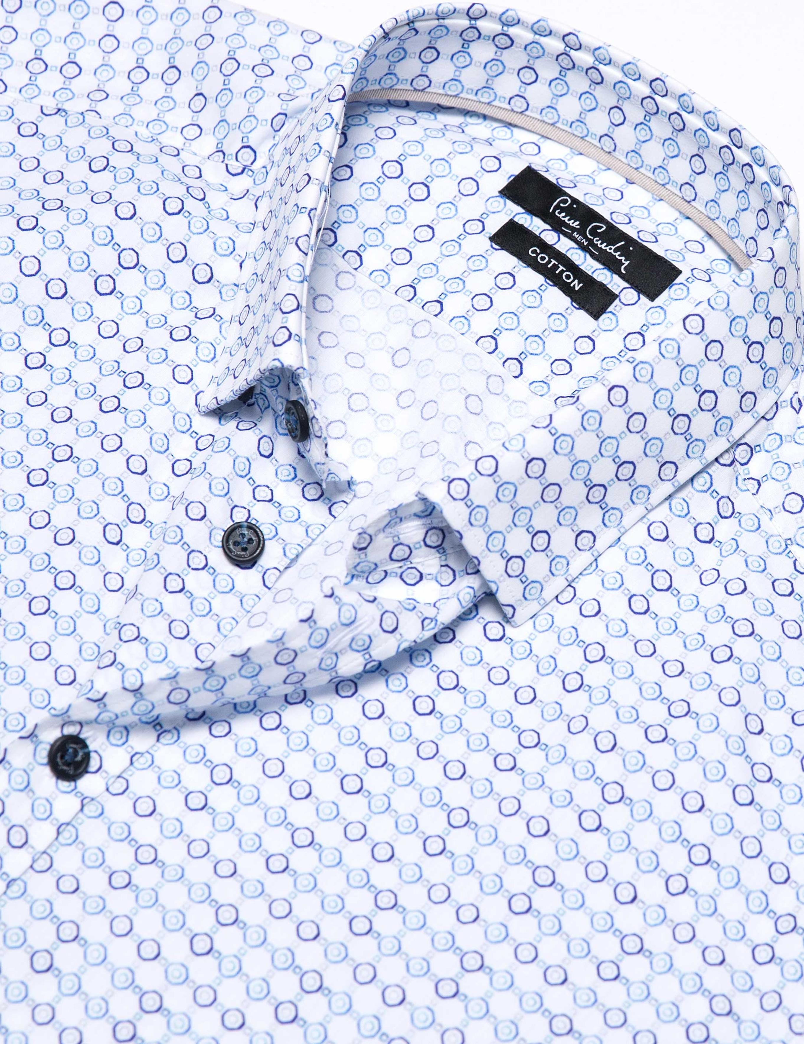 Mavi Detaylı Beyaz Slim Fit Gömlek