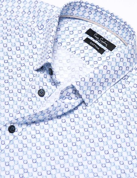 Mavi Detaylı Beyaz Slim Fit Gömlek - 50186203005