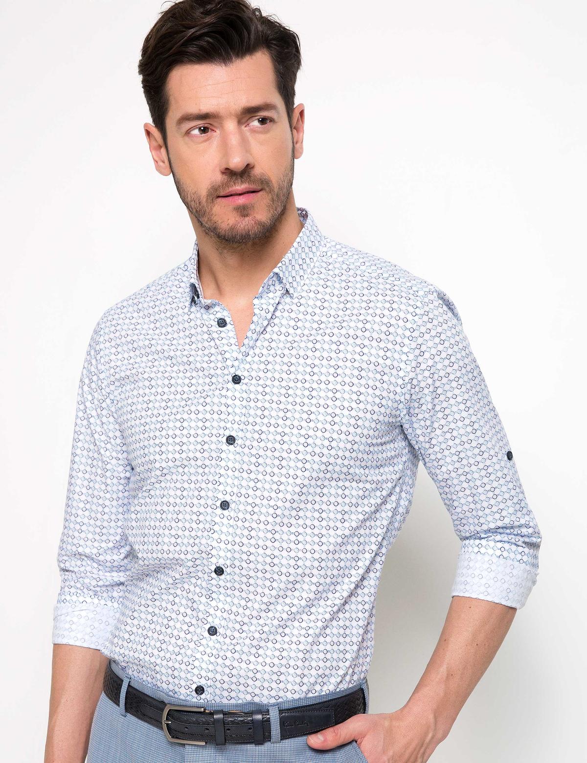 Mavi Detaylı Beyaz Slim Fit Gömlek - 50186203005