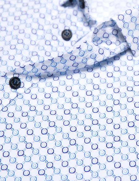 Mavi Detaylı Beyaz Slim Fit Gömlek - 50186203005