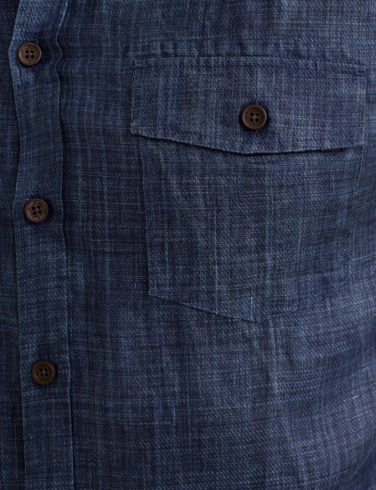 Lacivert Slim Fit Keten Kısa Kollu Gömlek - 50186205004