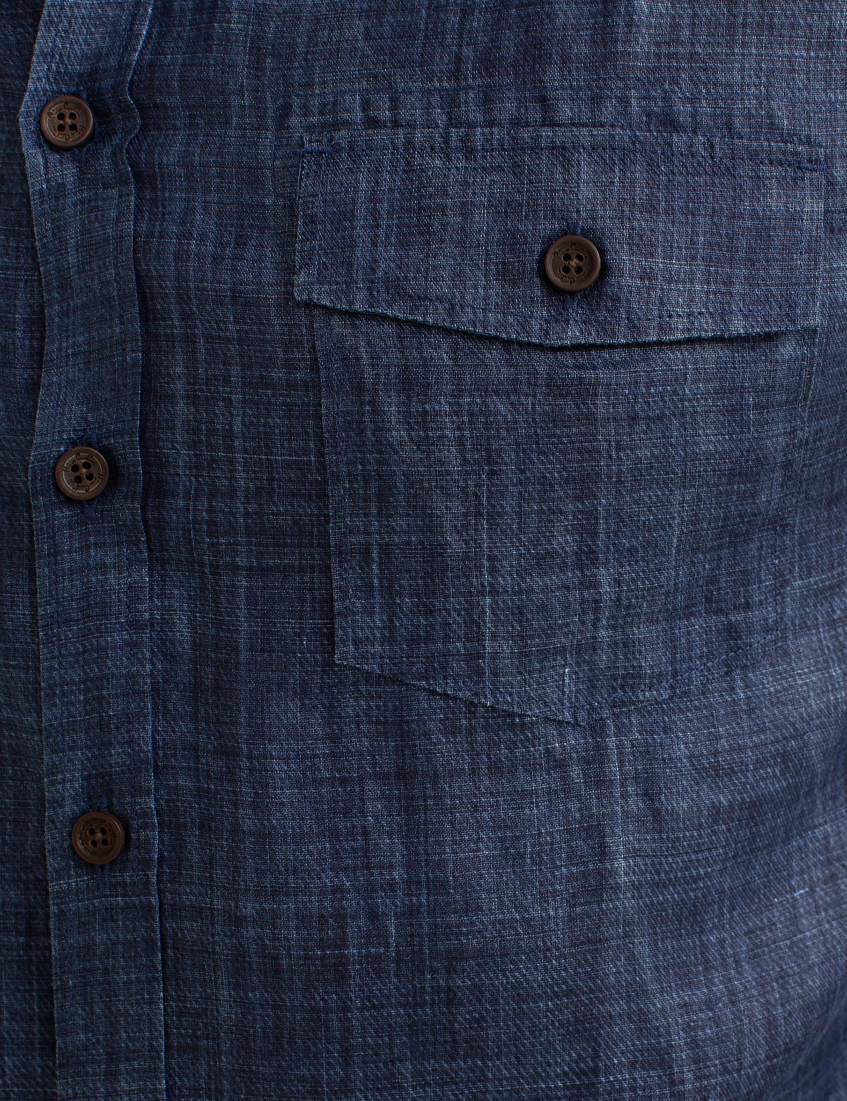 Lacivert Slim Fit Keten Kısa Kollu Gömlek