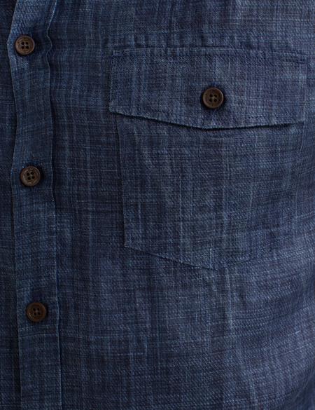 Lacivert Slim Fit Keten Kısa Kollu Gömlek - 50186205004