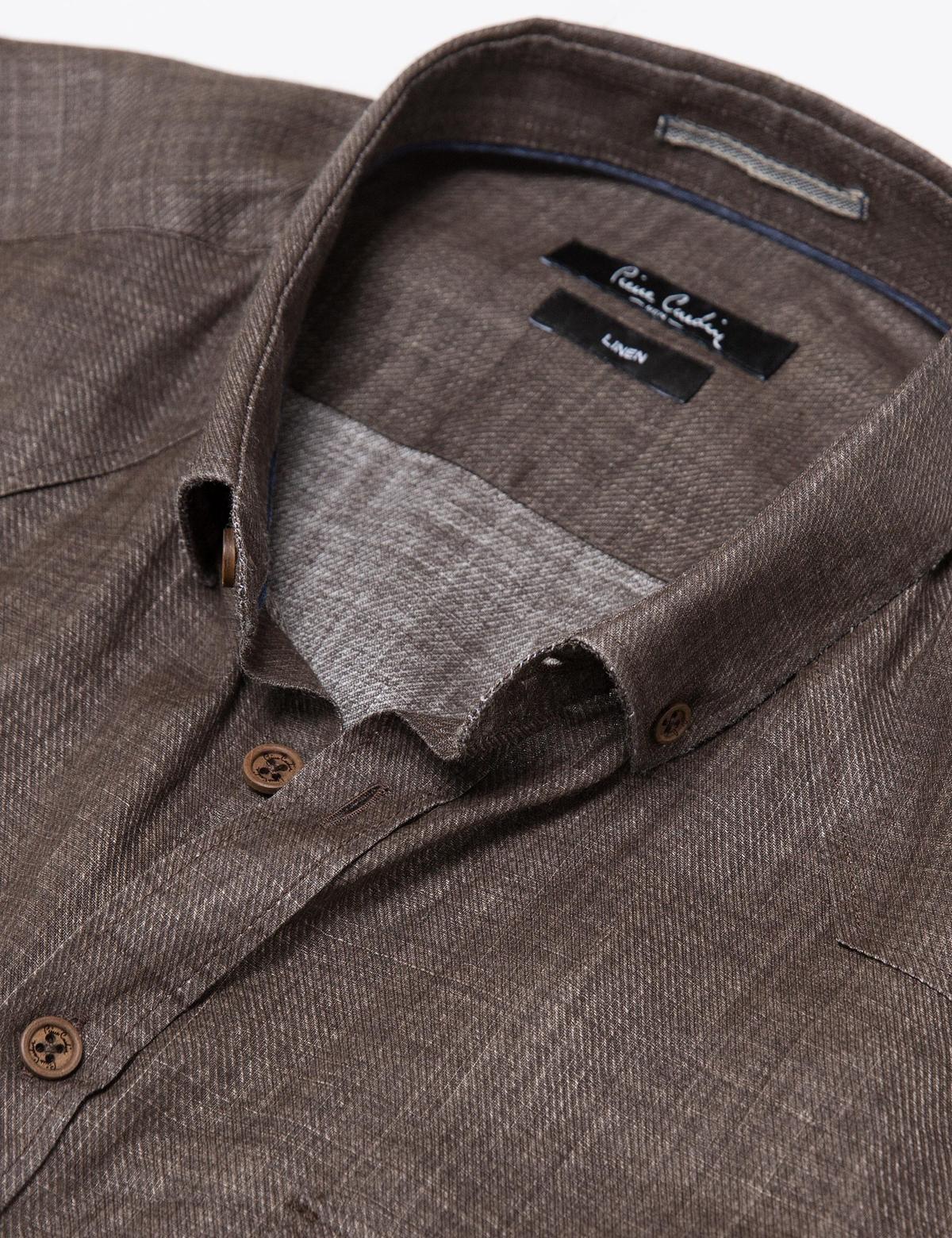 Kahverengi Slim Fit Kısa Kollu Gömlek - 50186205026