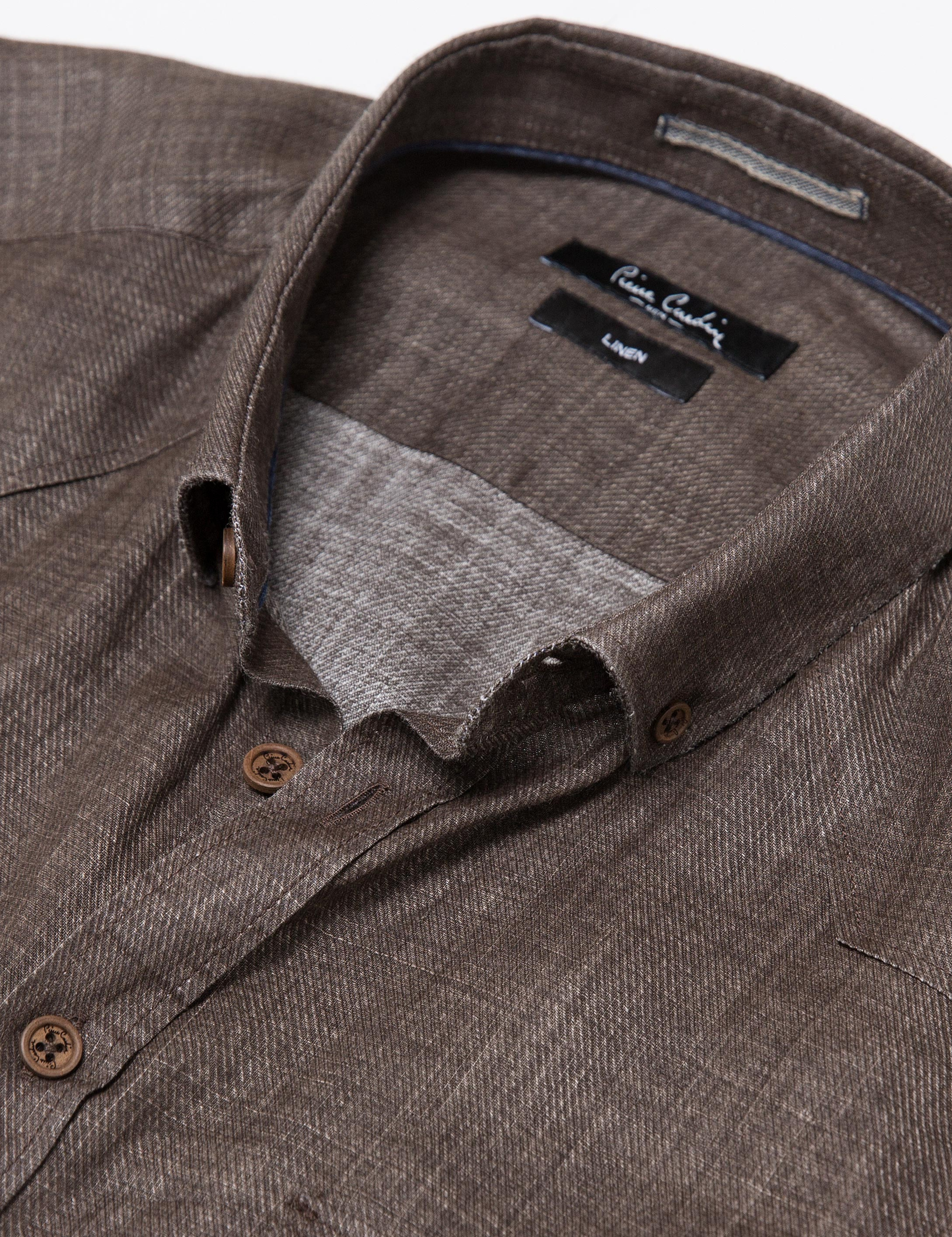 Kahverengi Slim Fit Kısa Kollu Gömlek - Image 3