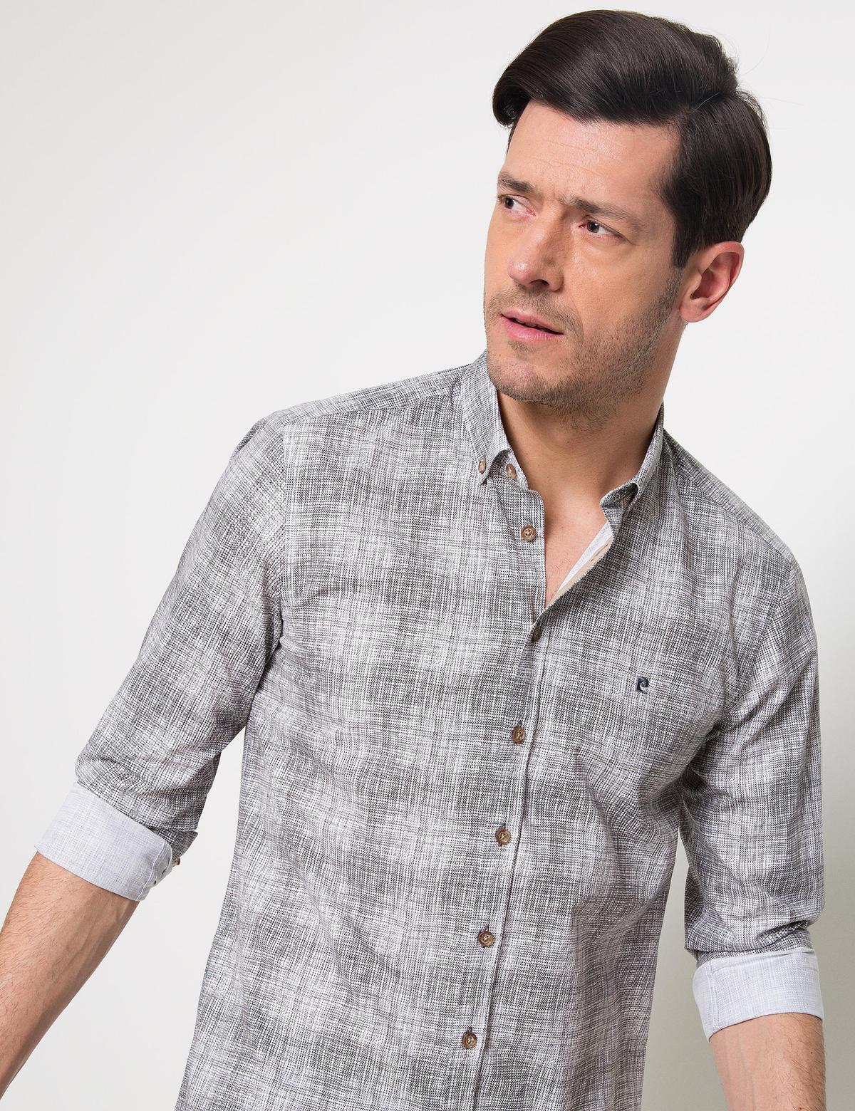 Antrasit Detaylı Beyaz Slim Fit Gömlek