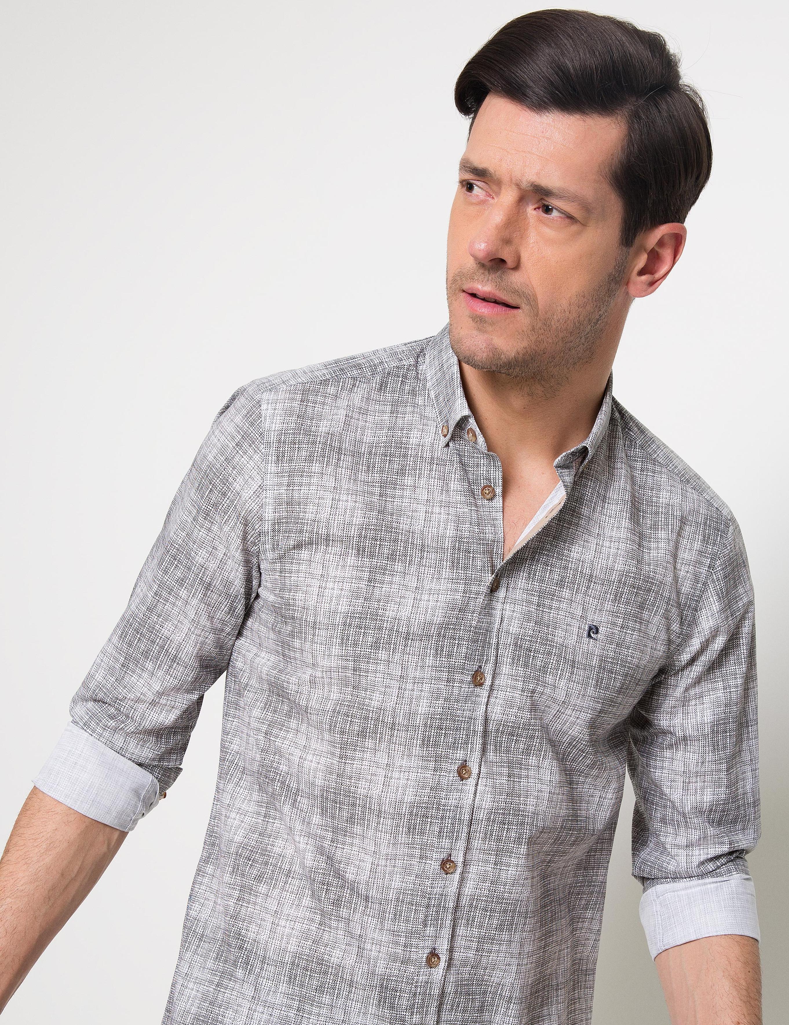 Antrasit Detaylı Beyaz Slim Fit Gömlek