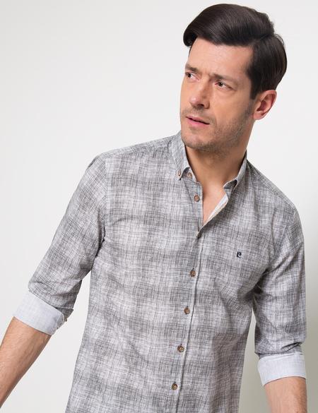 Antrasit Detaylı Beyaz Slim Fit Gömlek - 50186206006