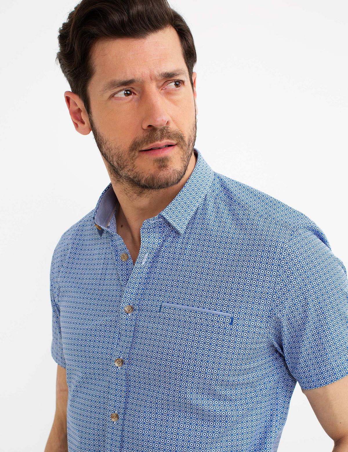 Saks Mavi Slim Fit Kısa Kollu Gömlek