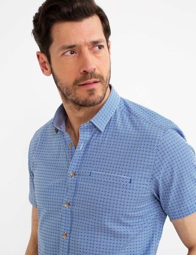 Saks Mavi Slim Fit Kısa Kollu Gömlek