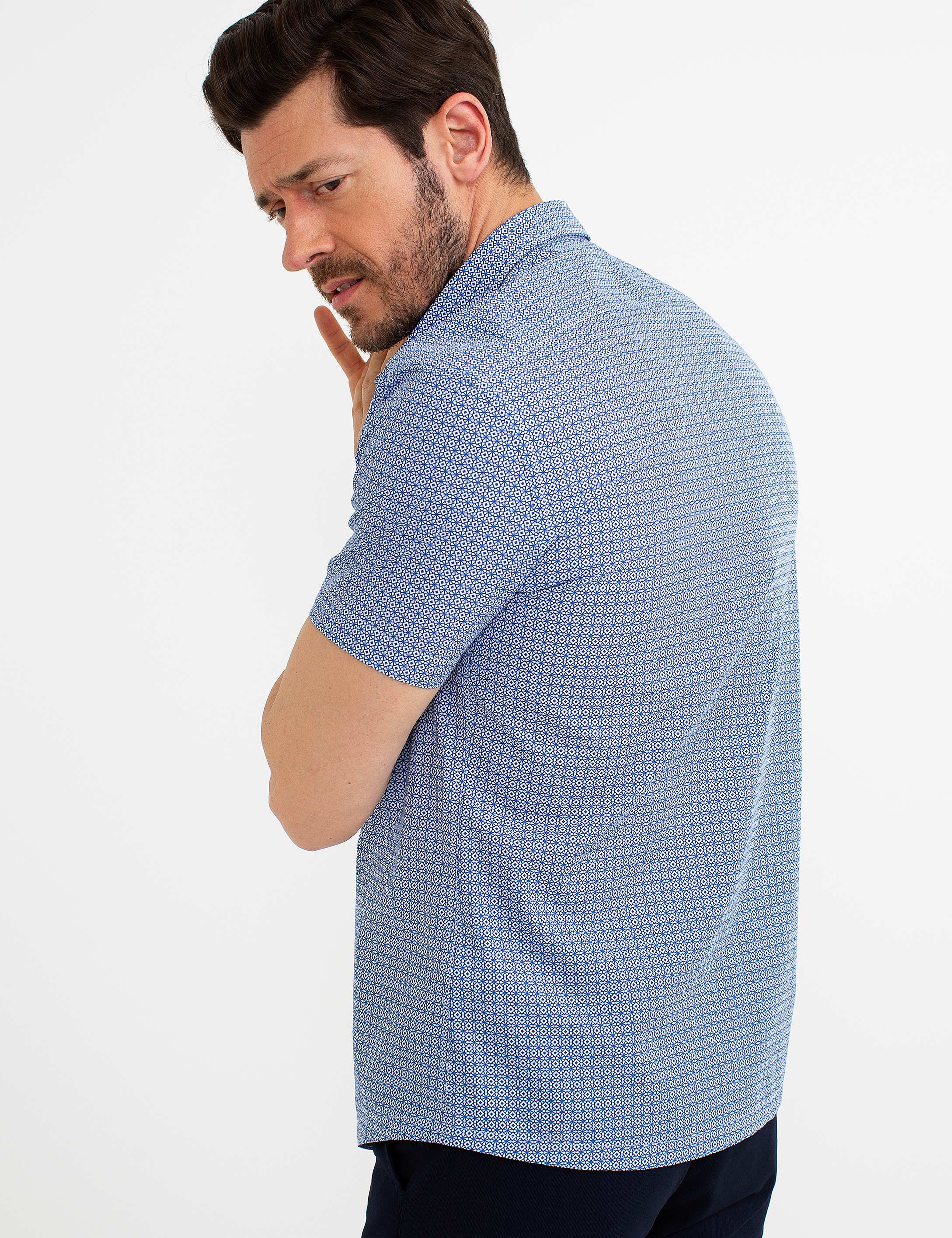 Saks Mavi Slim Fit Kısa Kollu Gömlek