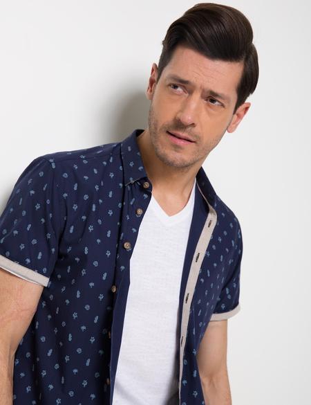 Lacivert Slim Fit Kısa Kollu Gömlek - 50186216004