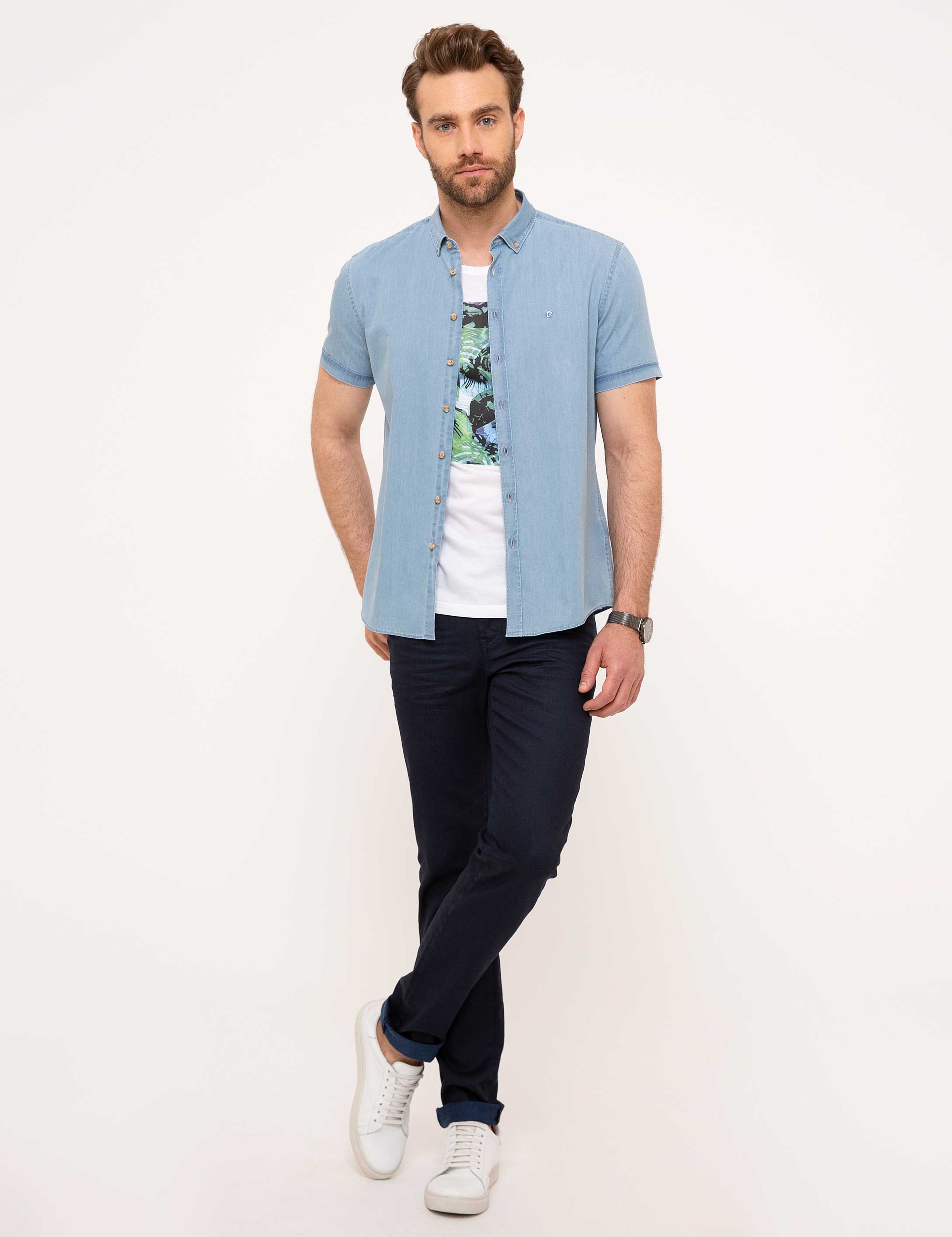 Mavi Slim Fit Kısa Kollu Gömlek - Image 4