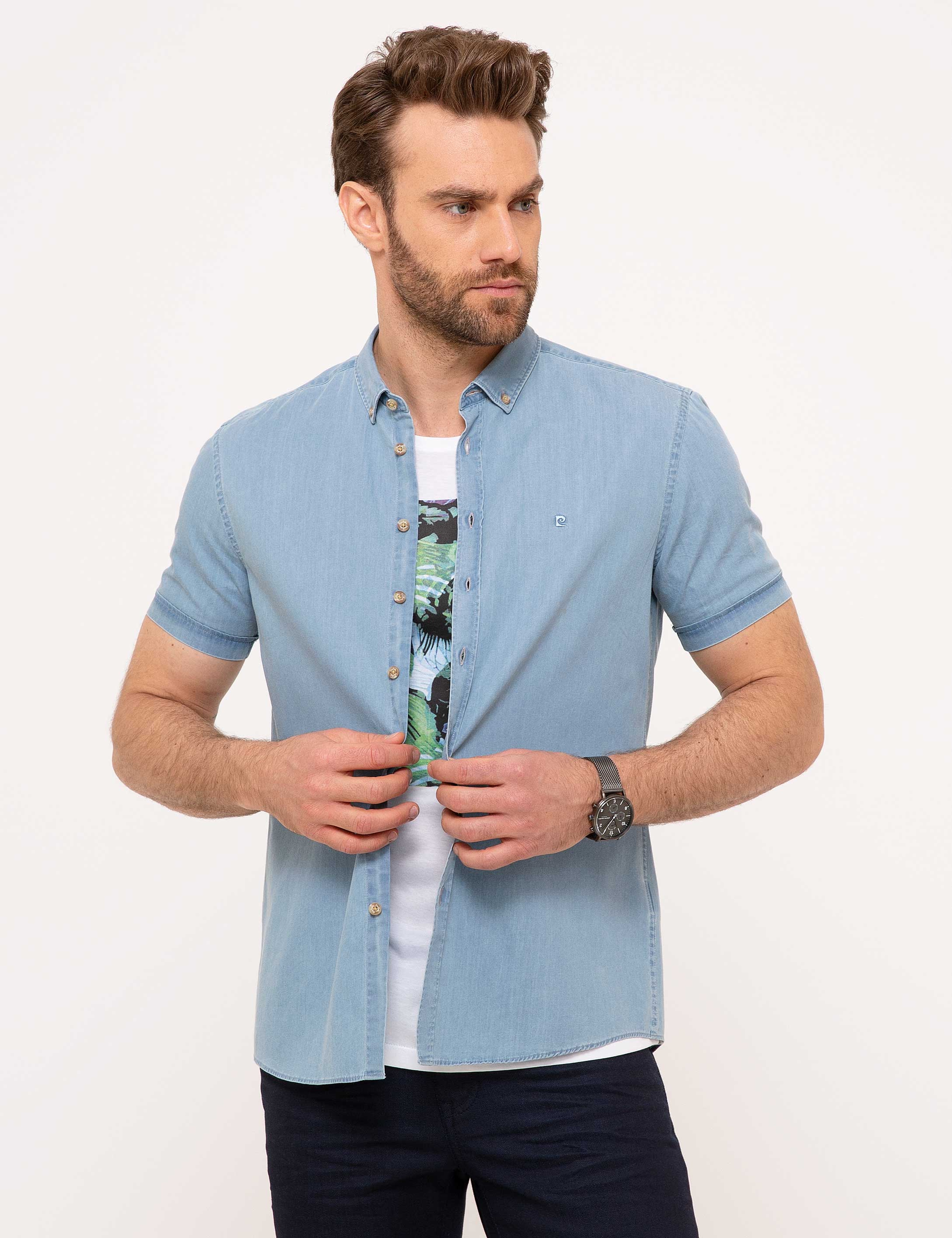 Mavi Slim Fit Kısa Kollu Gömlek - Image 2