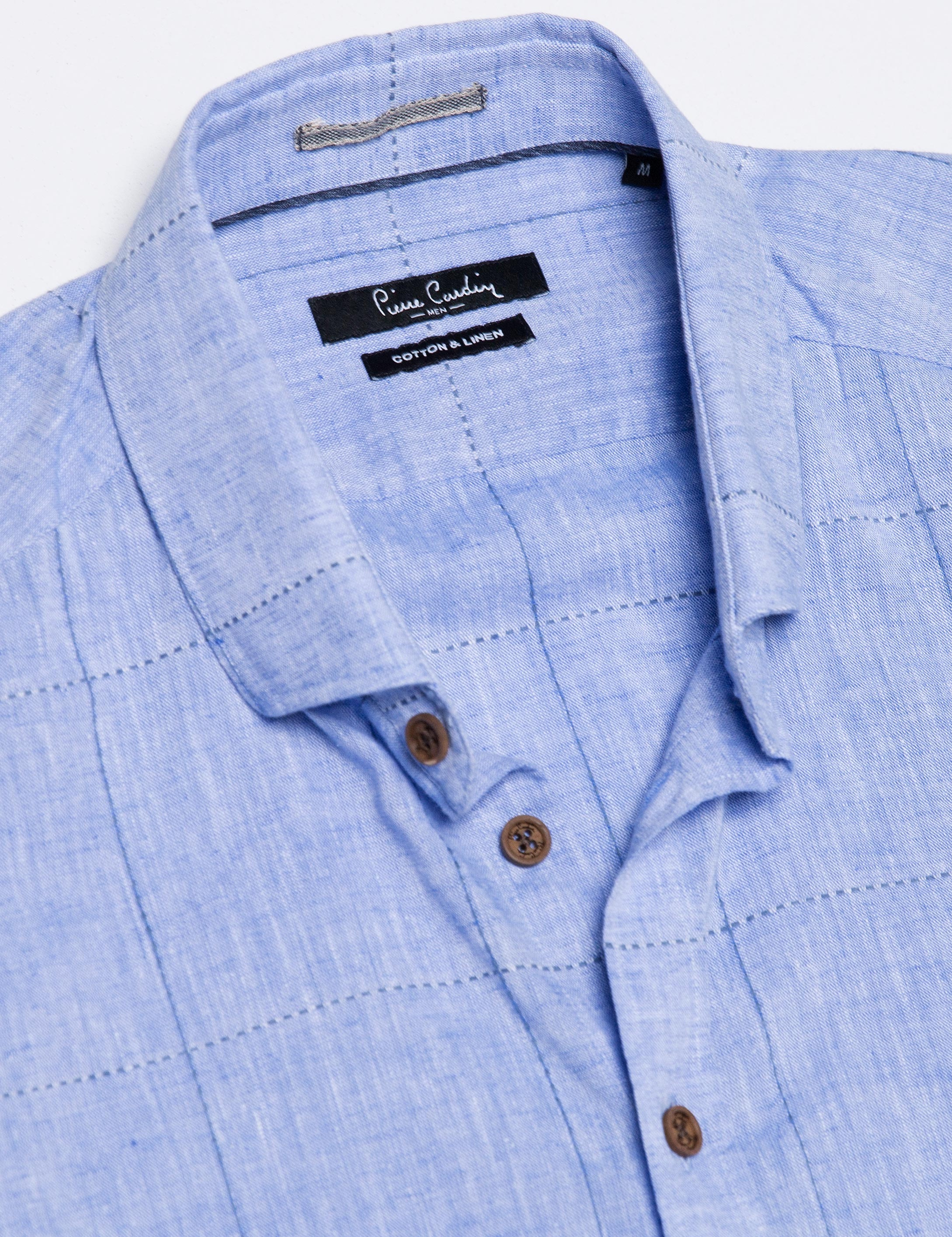 Mavi Slim Fit Keten Karışımlı Gömlek - Image 3