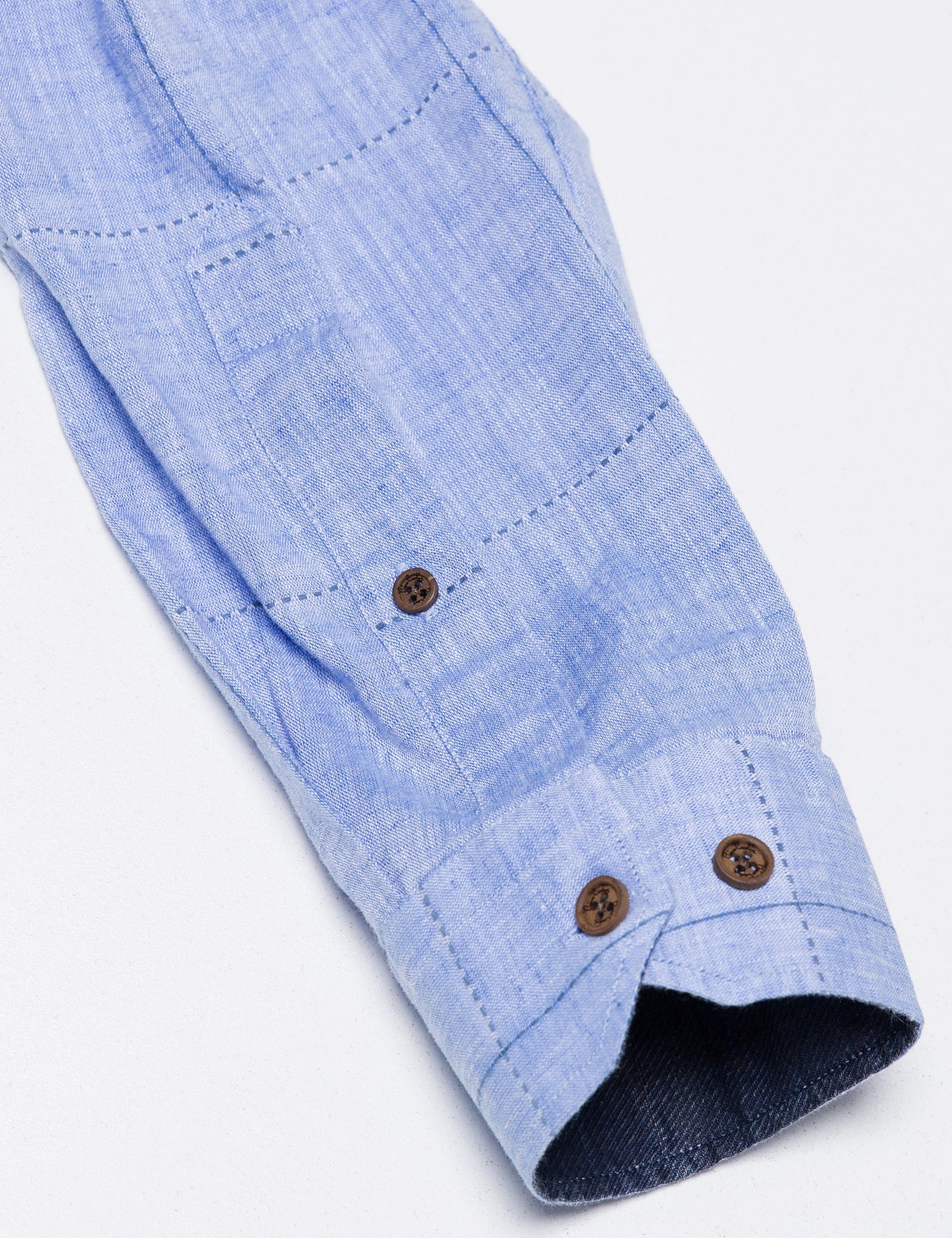 Mavi Slim Fit Keten Karışımlı Gömlek