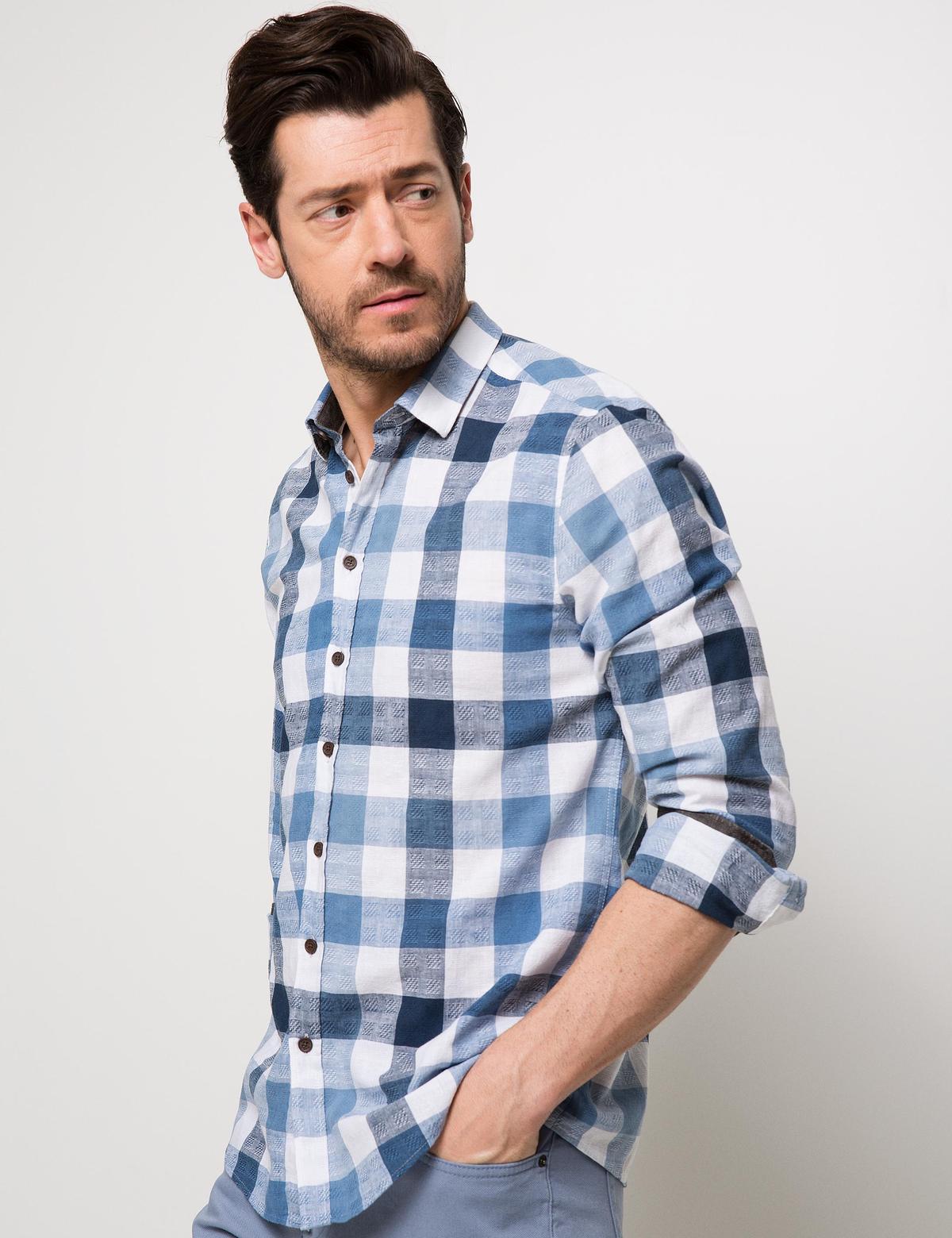 Mavi Slim Fit Uzun Kollu Gömlek