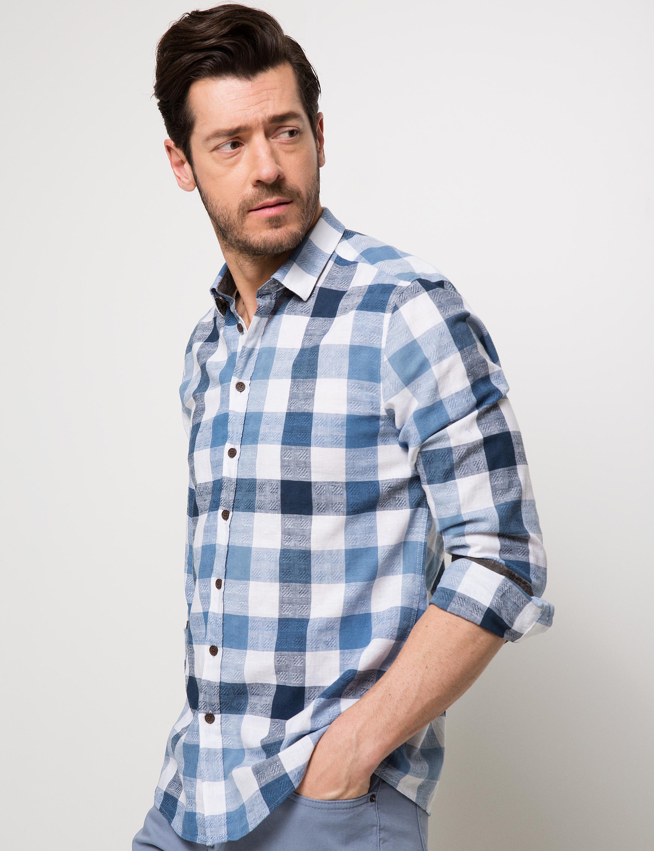 Mavi Slim Fit Uzun Kollu Gömlek
