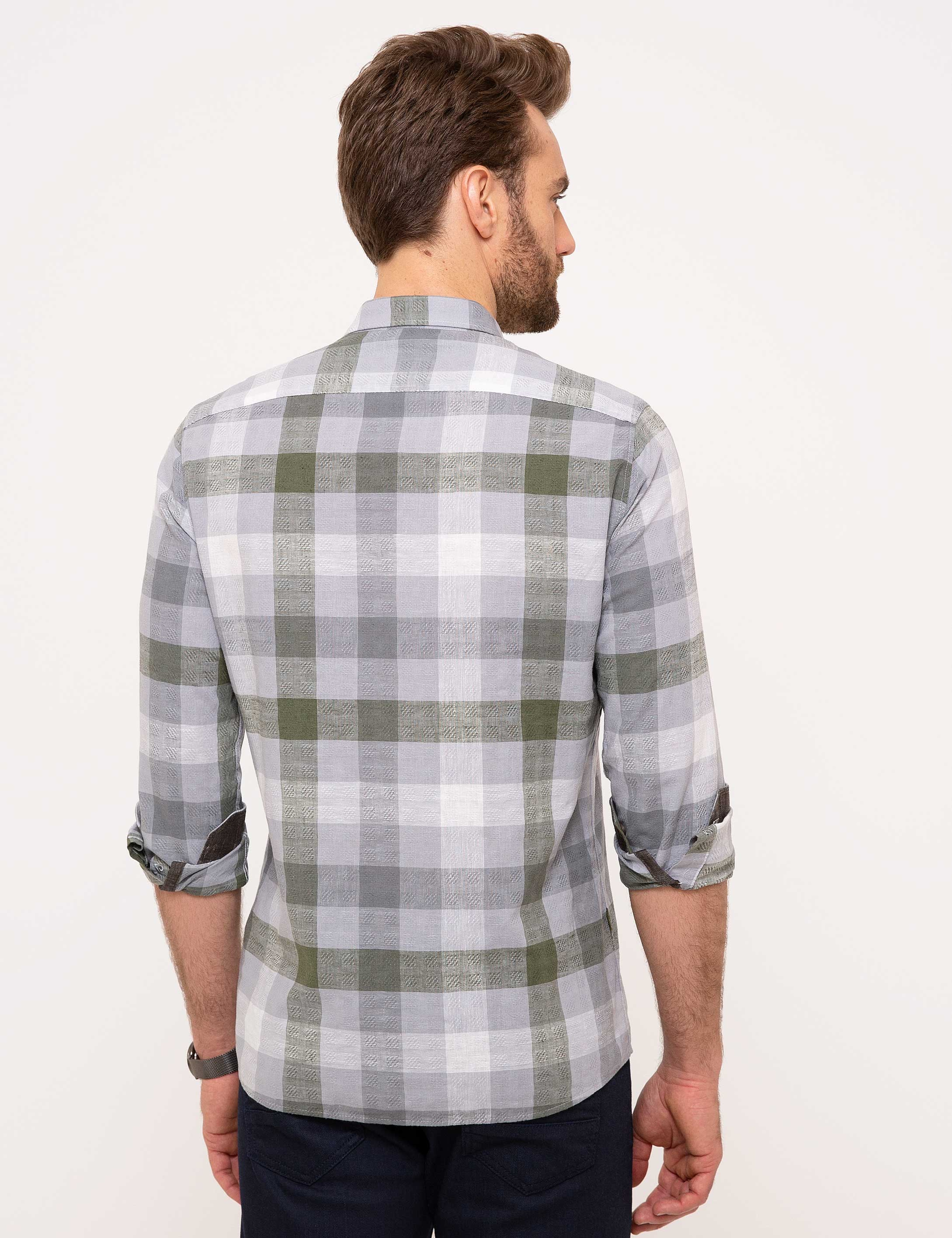 Gri Slim Fit Keten Karışımlı Gömlek - Image 3