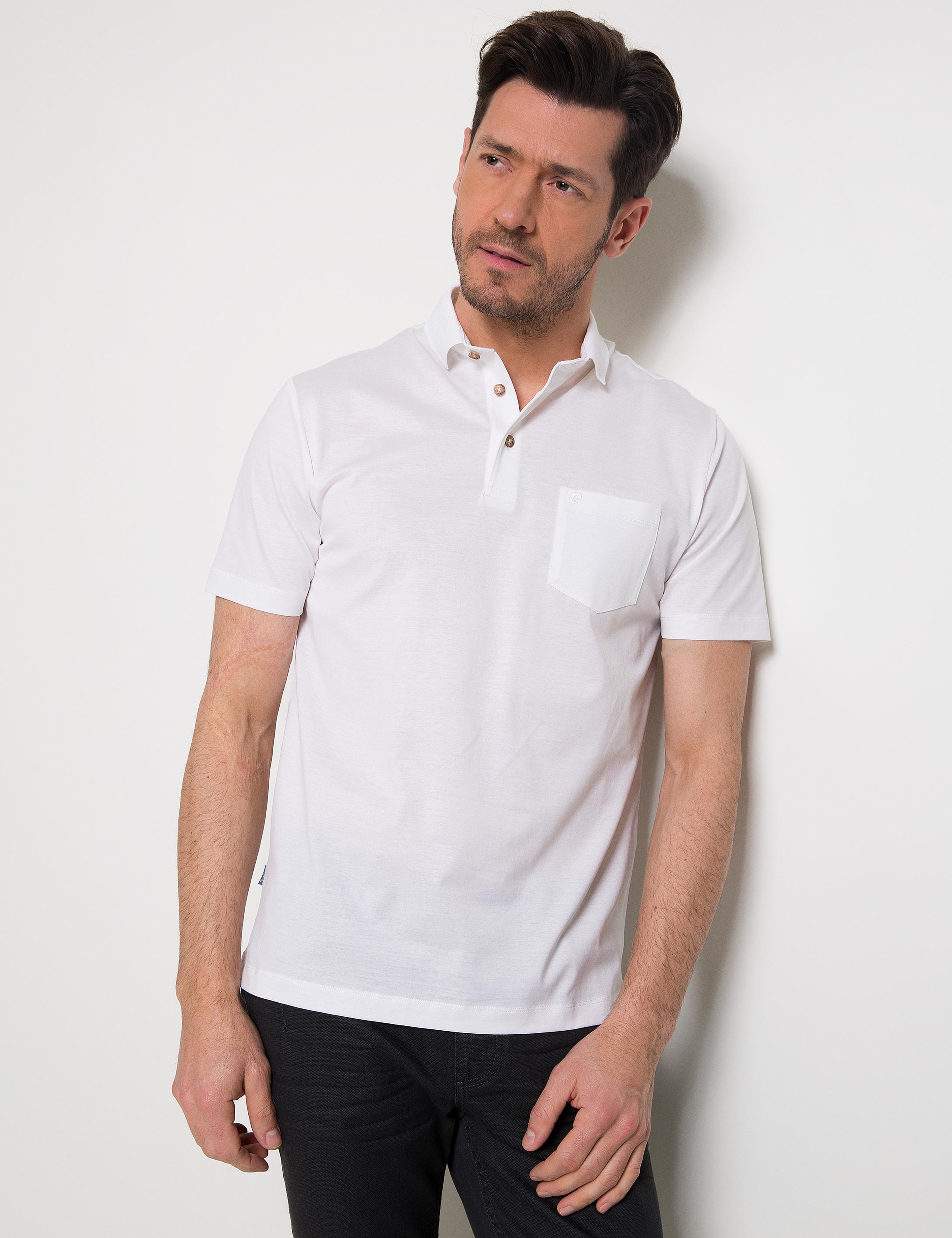 Beyaz Regular Fit Polo Yaka Basic T-Shirt - Image 1