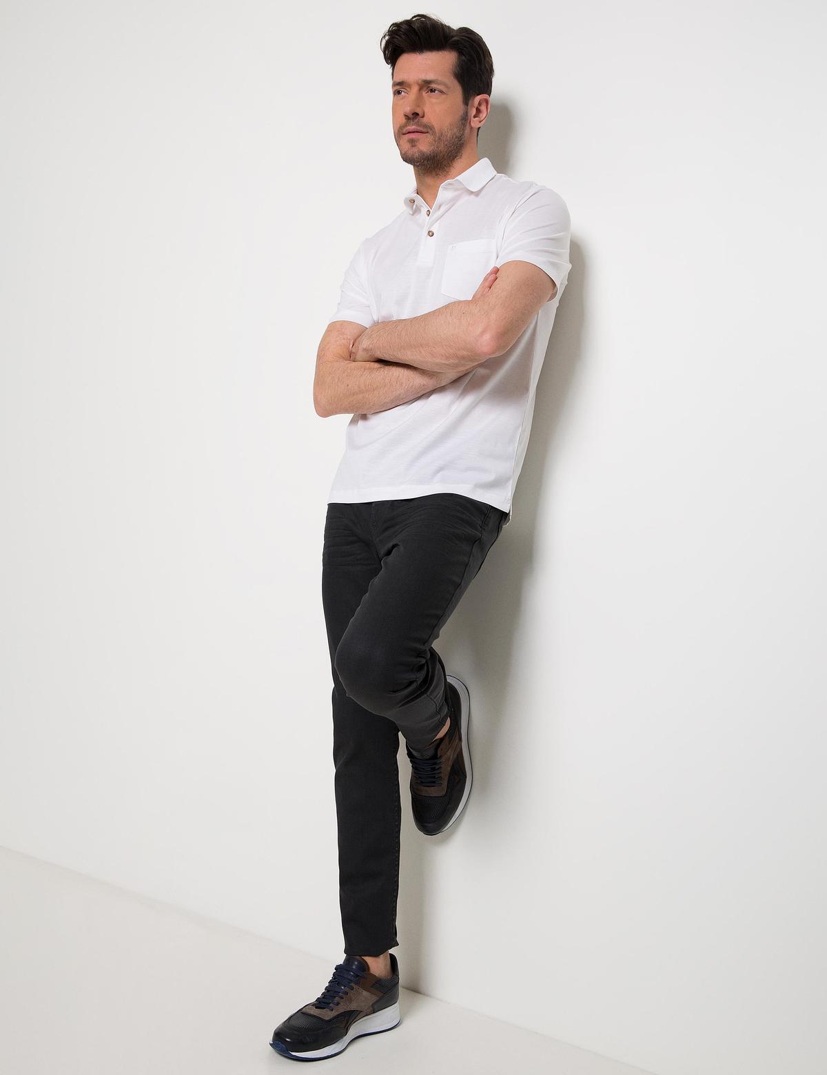 Beyaz Regular Fit Polo Yaka Basic T-Shirt - 50186354005