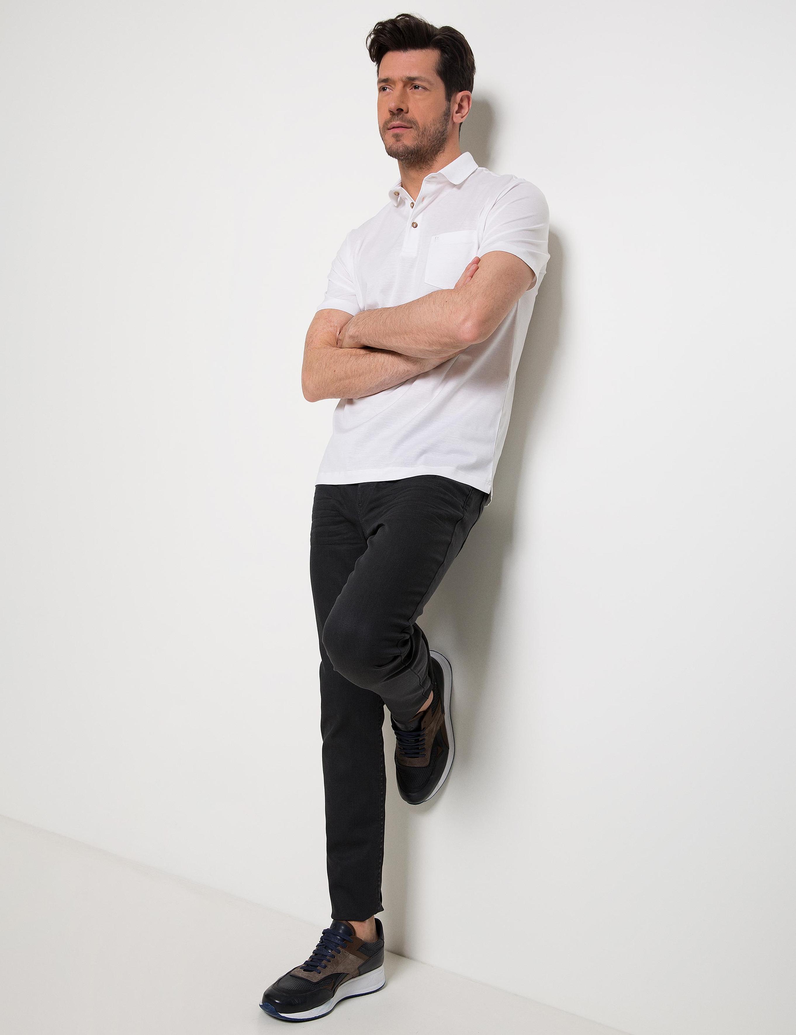 Beyaz Regular Fit Polo Yaka Basic T-Shirt