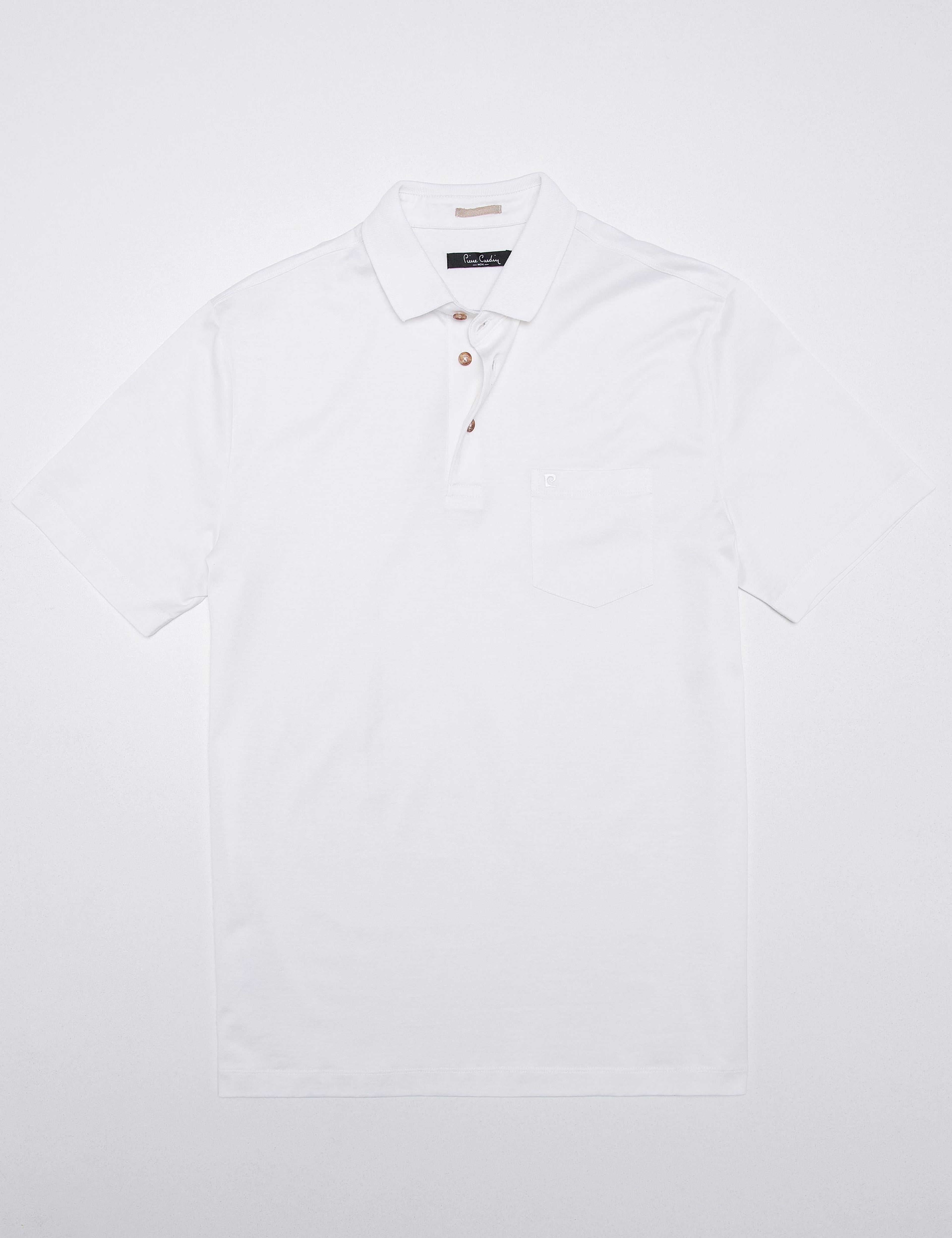 Beyaz Regular Fit Polo Yaka Basic T-Shirt - Image 3