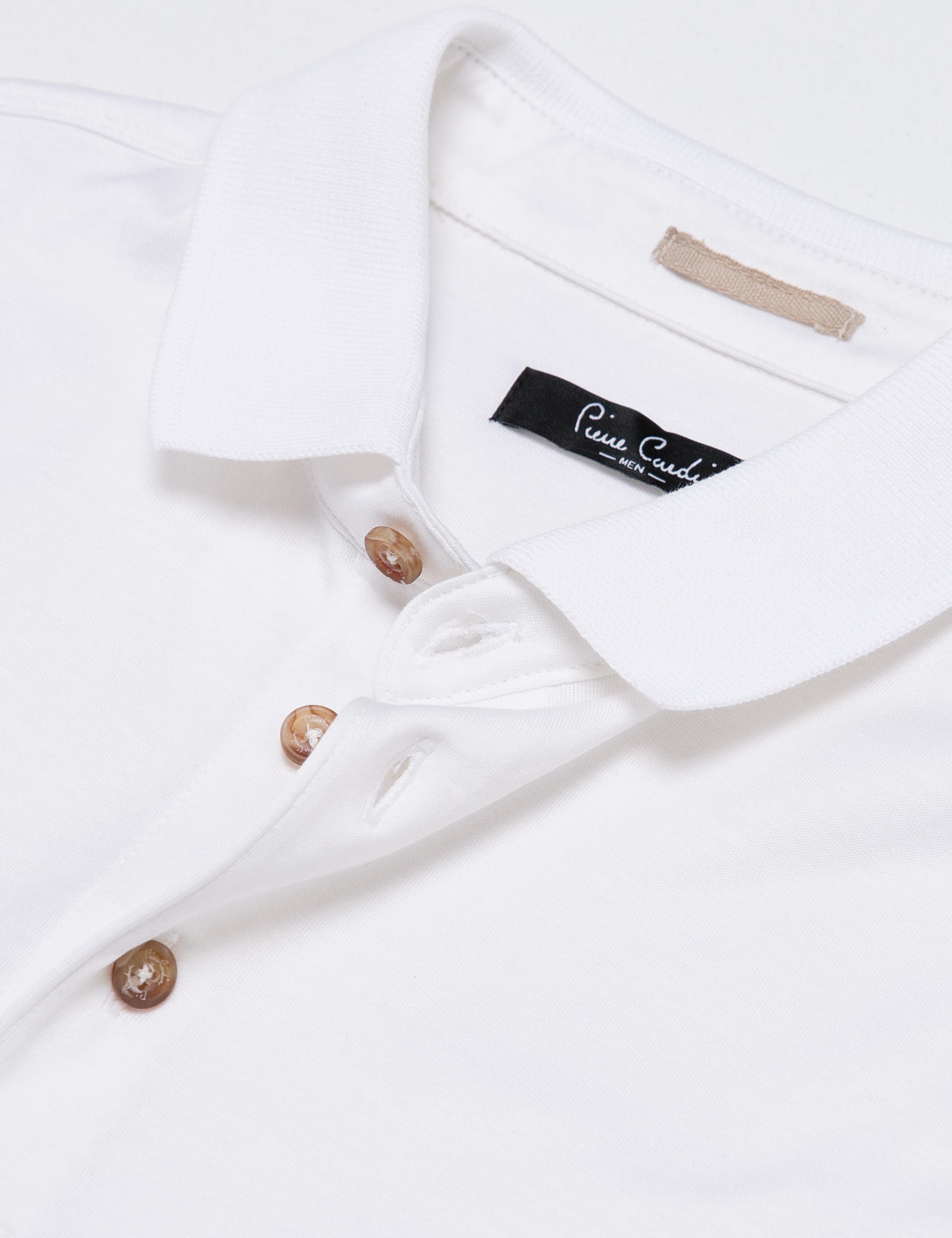 Beyaz Regular Fit Polo Yaka Basic T-Shirt - Image 4