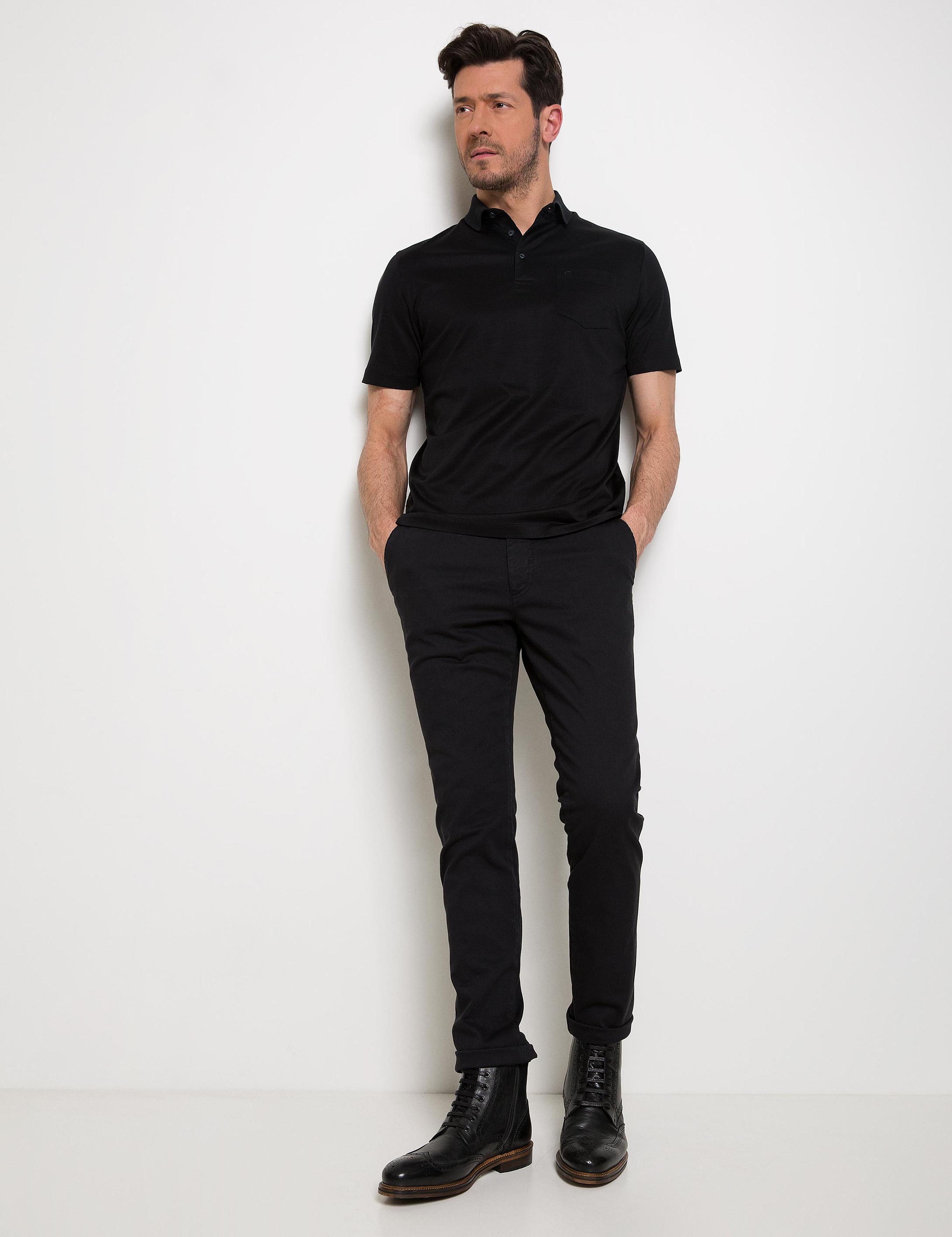 Siyah Regular Fit Polo Yaka Basic T-Shirt