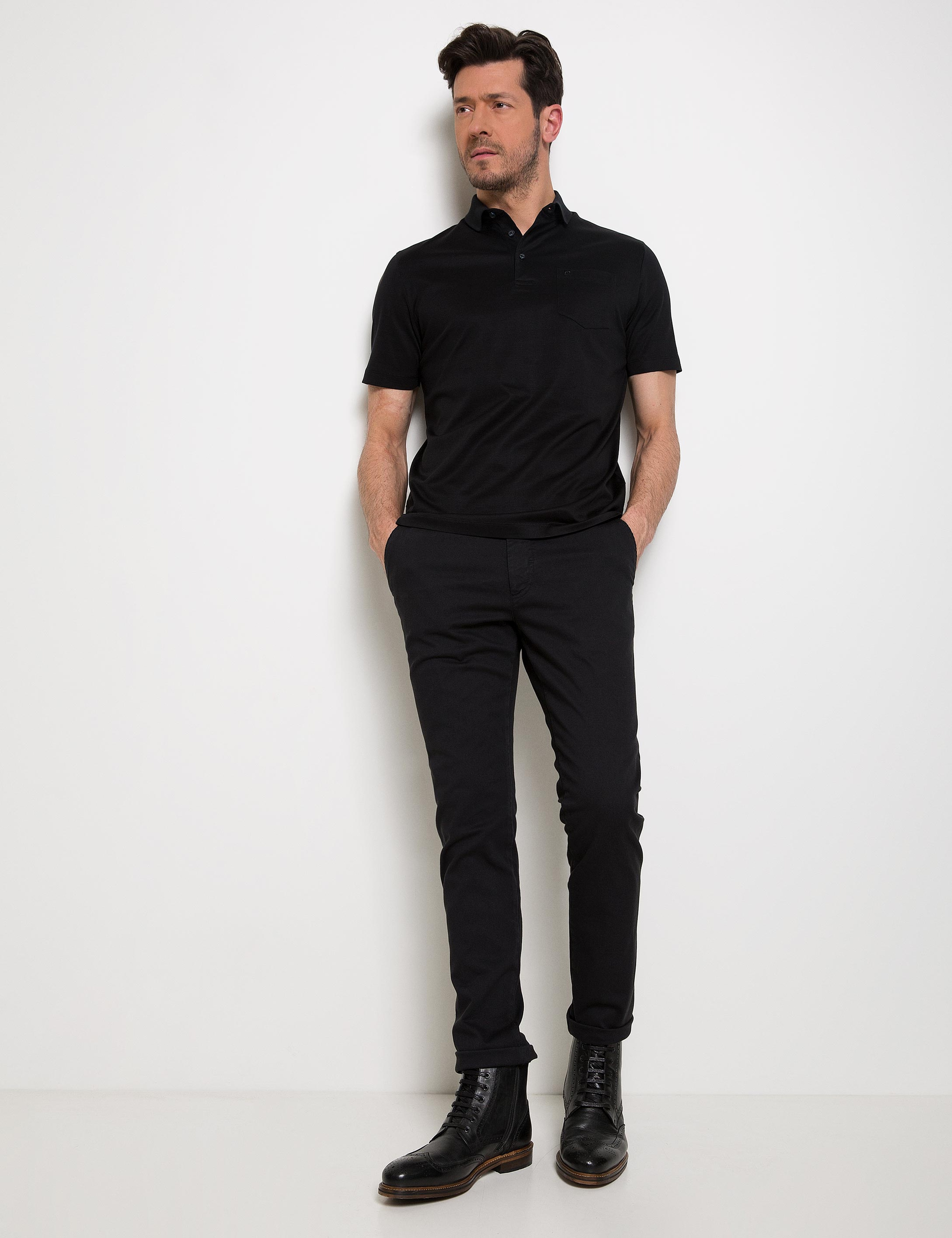 Siyah Regular Fit Polo Yaka Basic T-Shirt