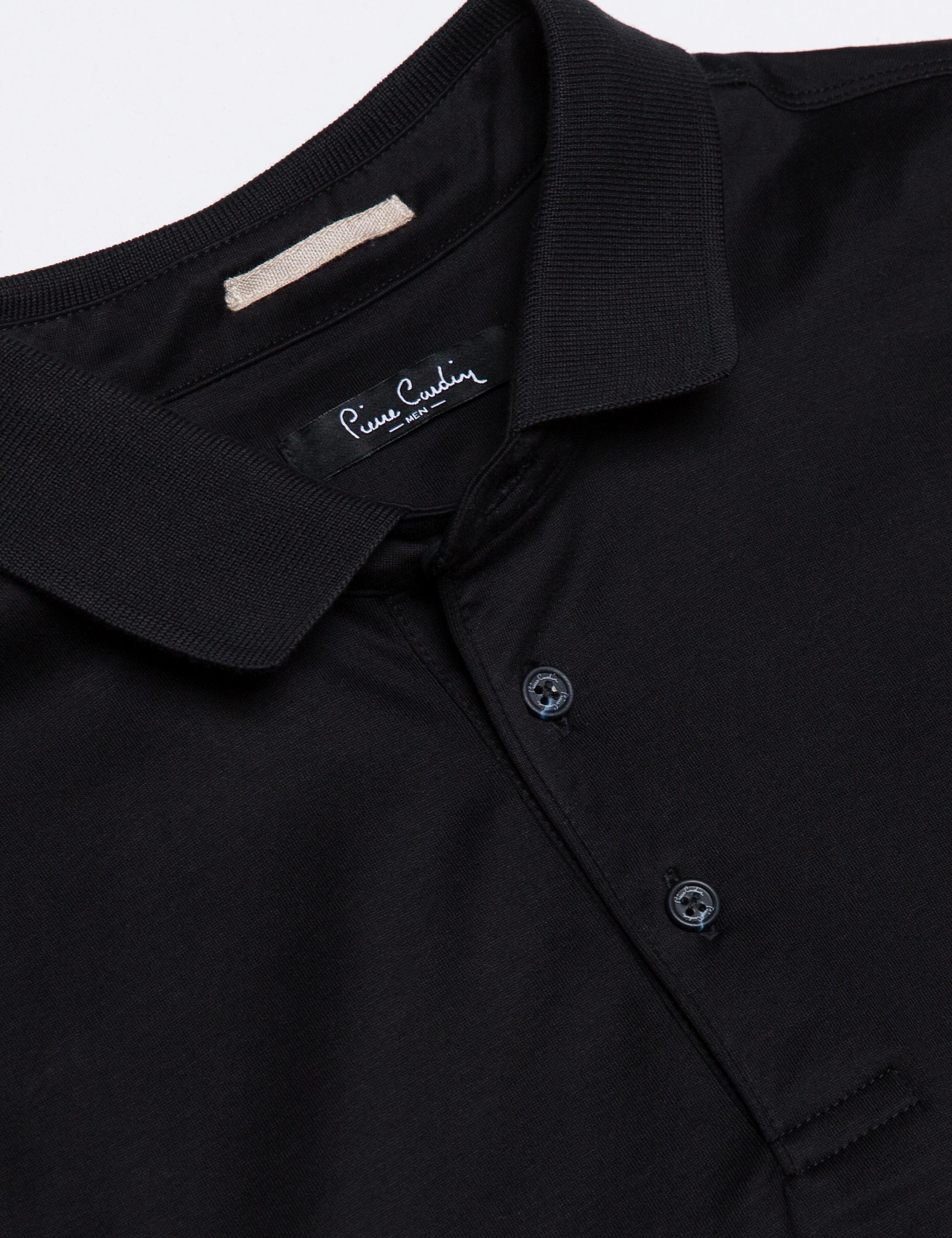 Siyah Regular Fit Polo Yaka Basic T-Shirt - Image 4