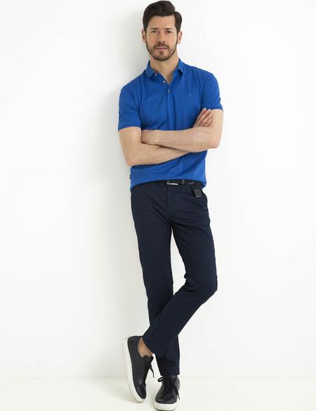 Saks Mavi Slim Fit Polo Yaka Basic T-Shirt - 50186356052