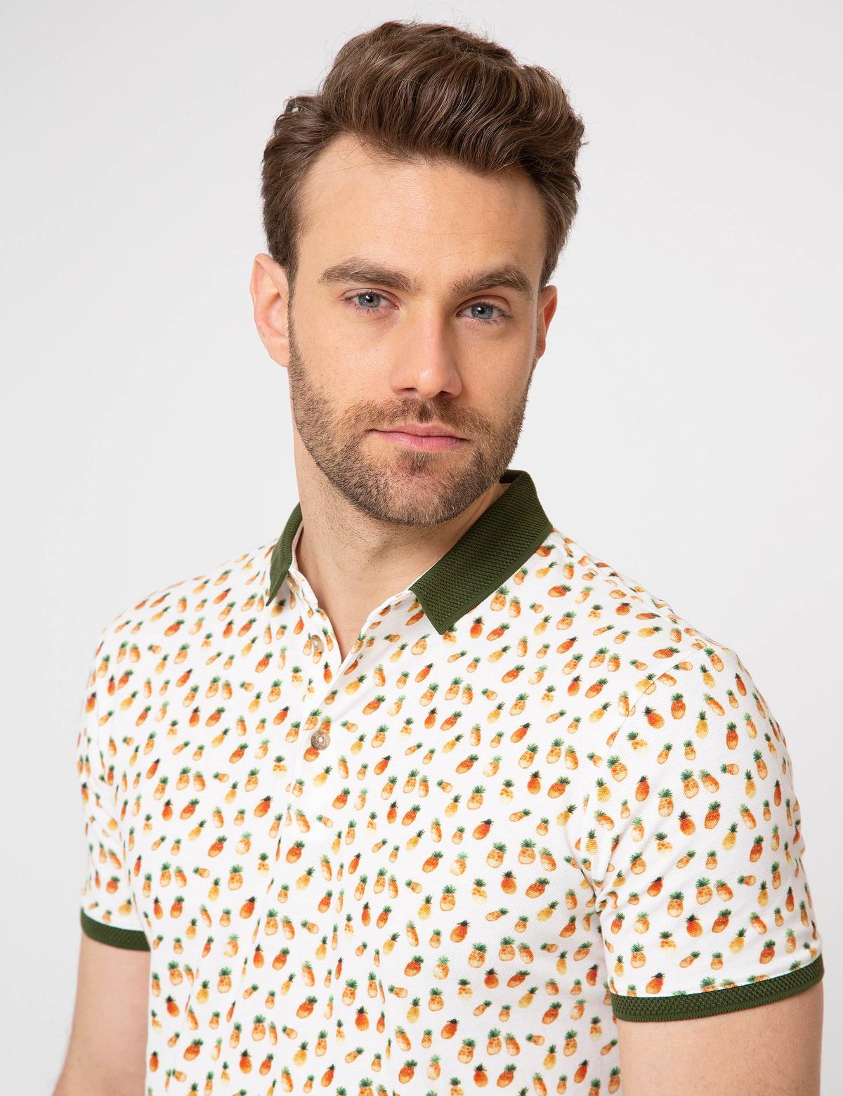 Beyaz Slim Fit Polo Yaka T-Shirt