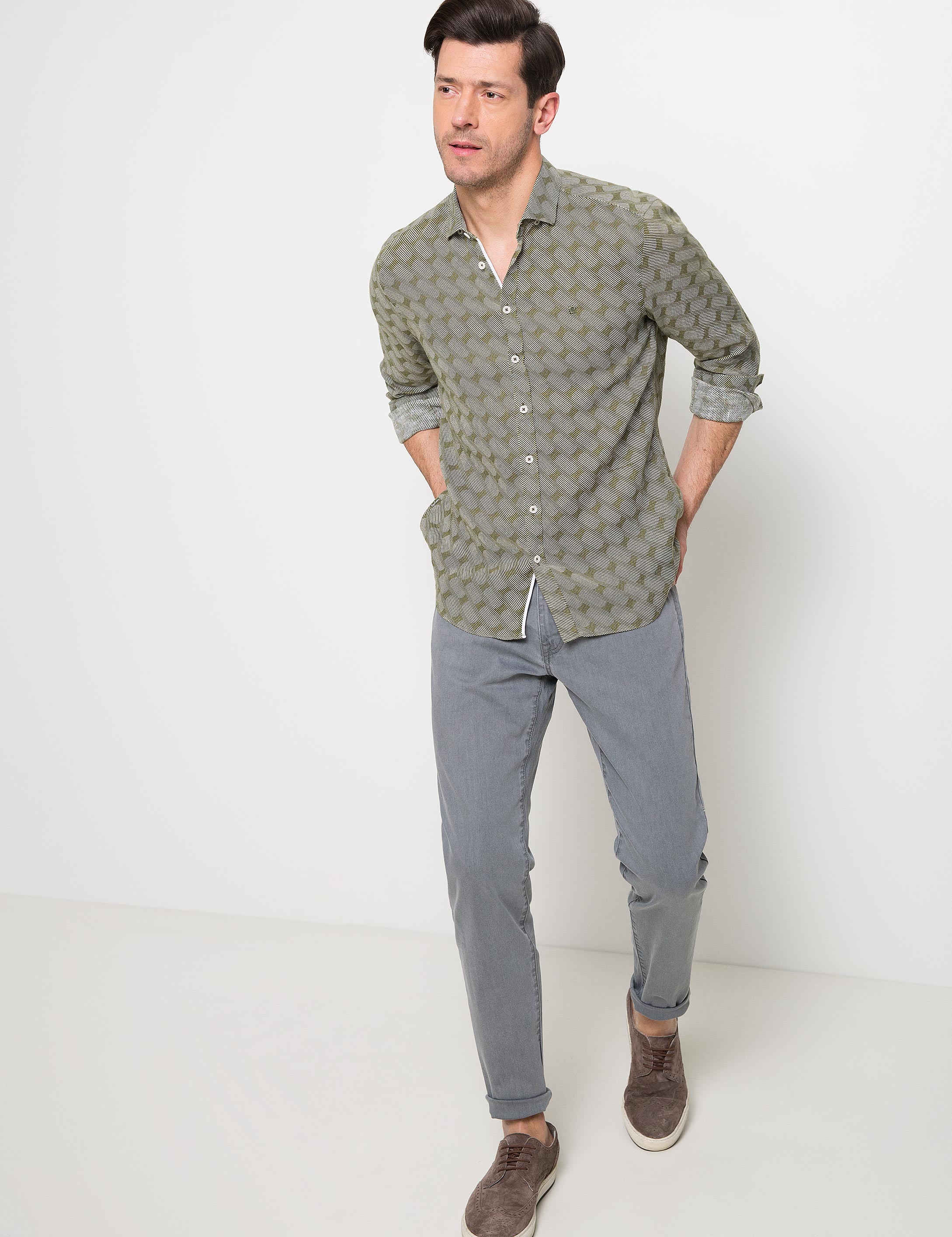 Haki Slim Fit Gömlek - Image 2
