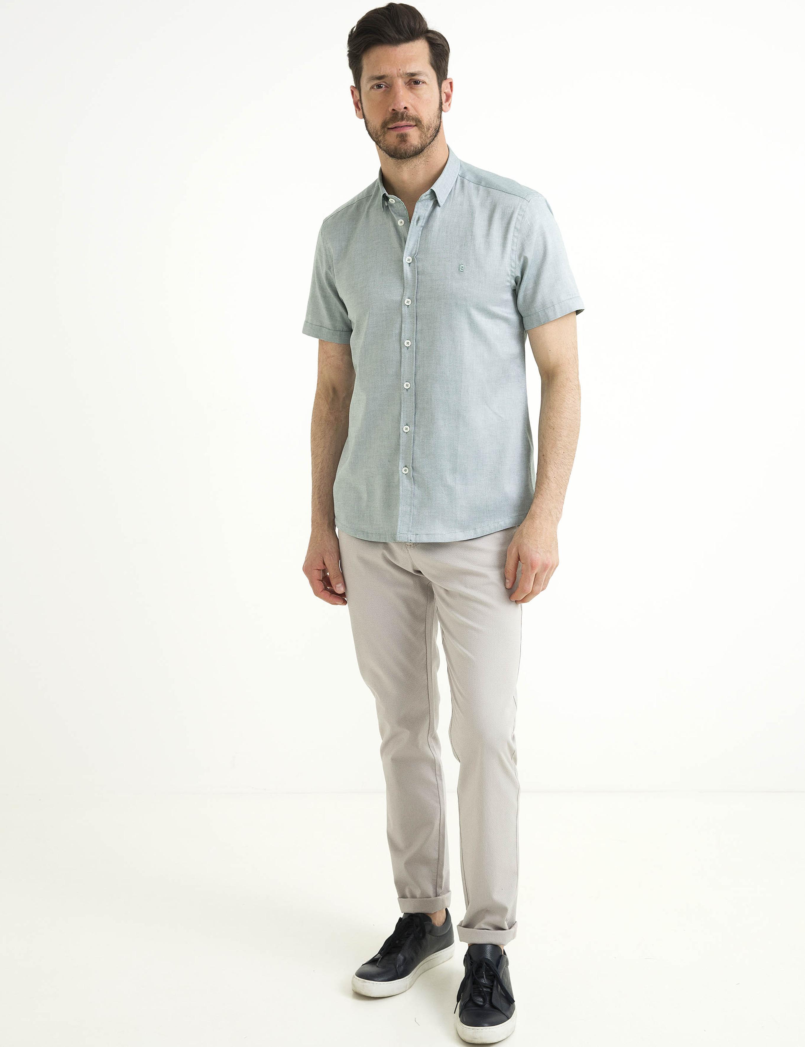 Yeşil Slim Fit Kısa Kollu Gömlek