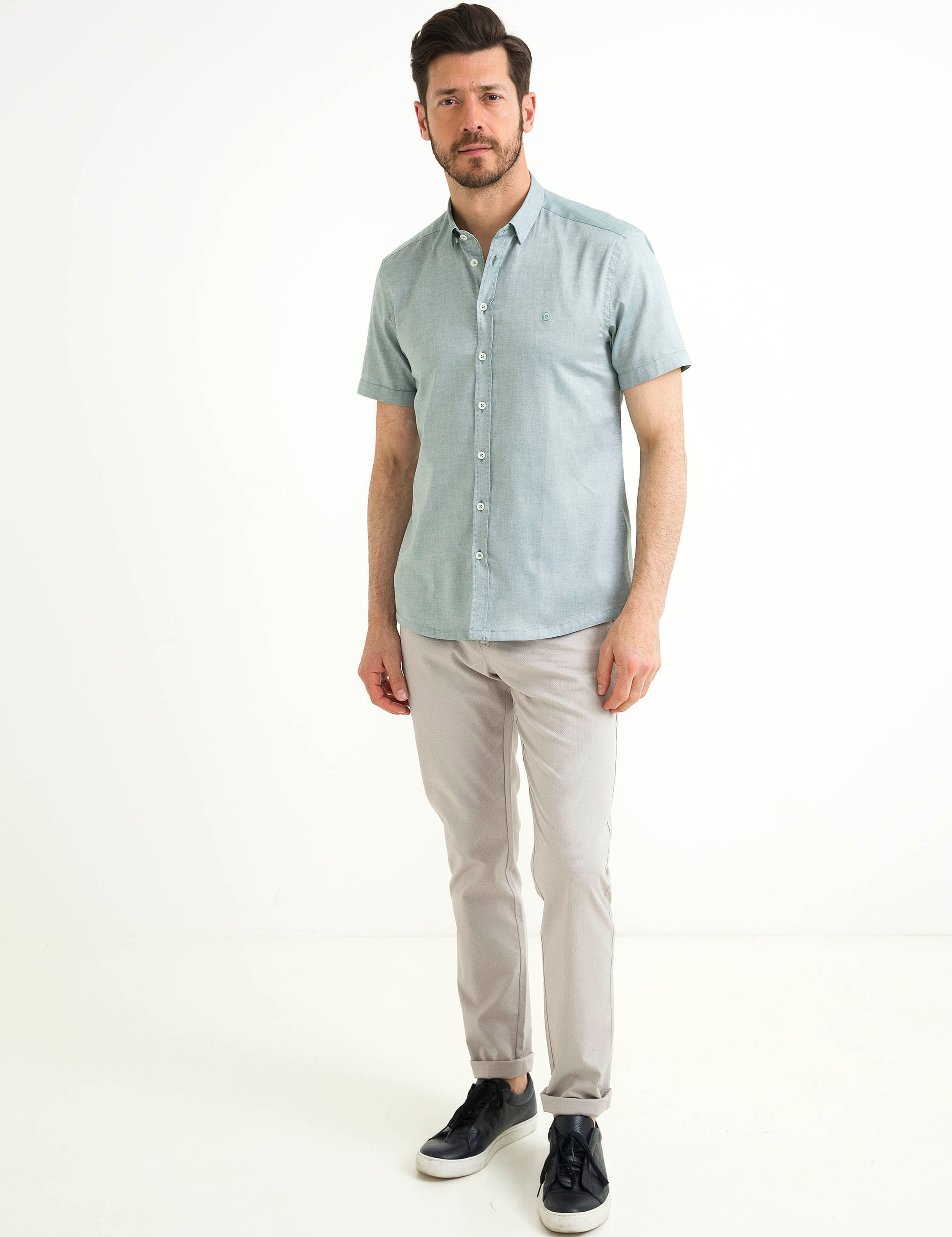 Yeşil Slim Fit Kısa Kollu Gömlek - Image 2