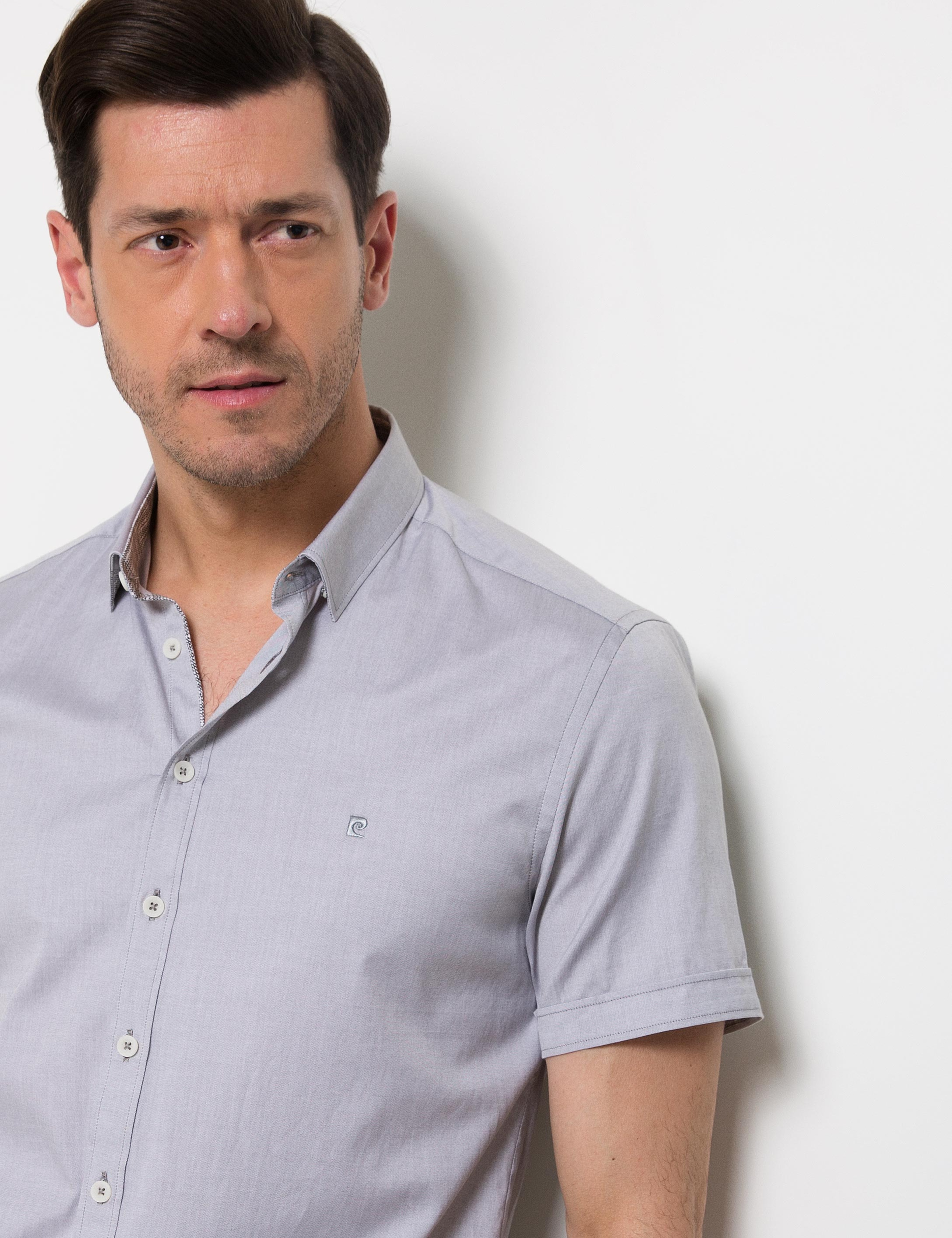 Gri Slim Fit Kısa Kollu Gömlek - Image 1