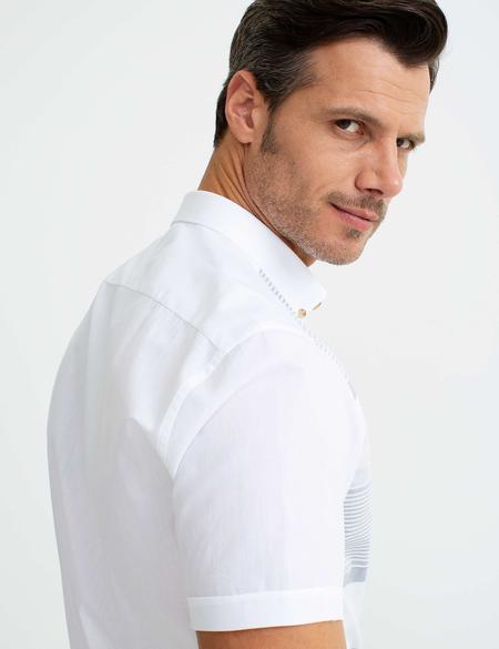 Mavi Detaylı Beyaz Slim Fit Kısakol Gömlek - 50187591001