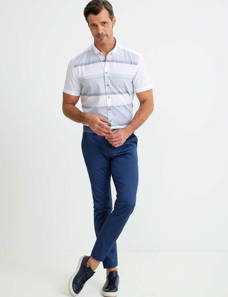 Mavi Detaylı Beyaz Slim Fit Kısakol Gömlek - 50187591001