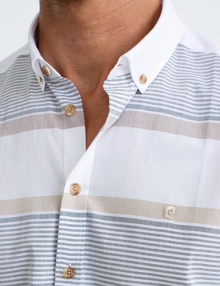 Turuncu Detaylı Beyaz Slim Fit Kısakol Gömlek - 50187591014