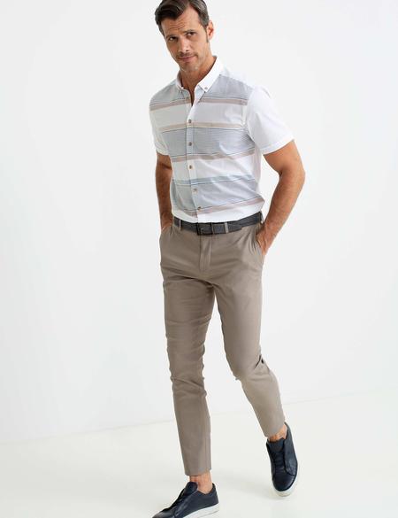 Turuncu Detaylı Beyaz Slim Fit Kısakol Gömlek - 50187591014