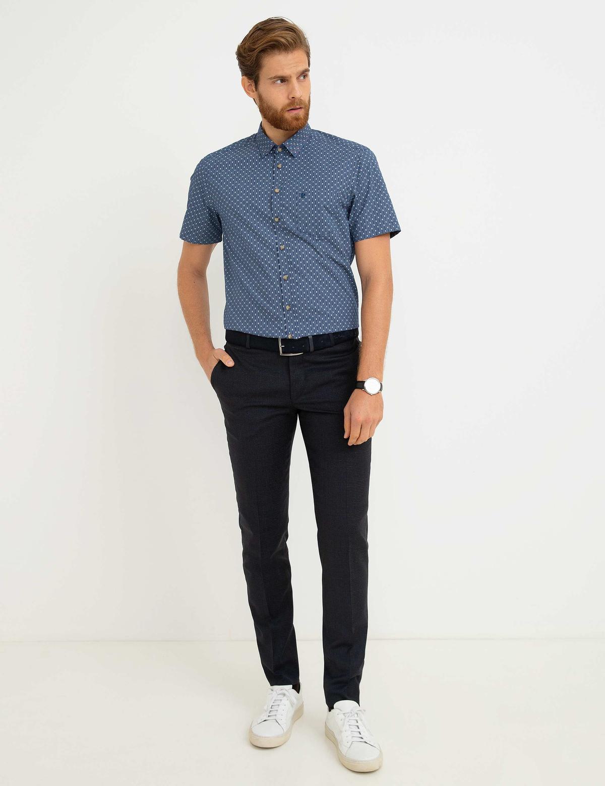 Lacivert Regular Fit Kısa Kollu Gömlek