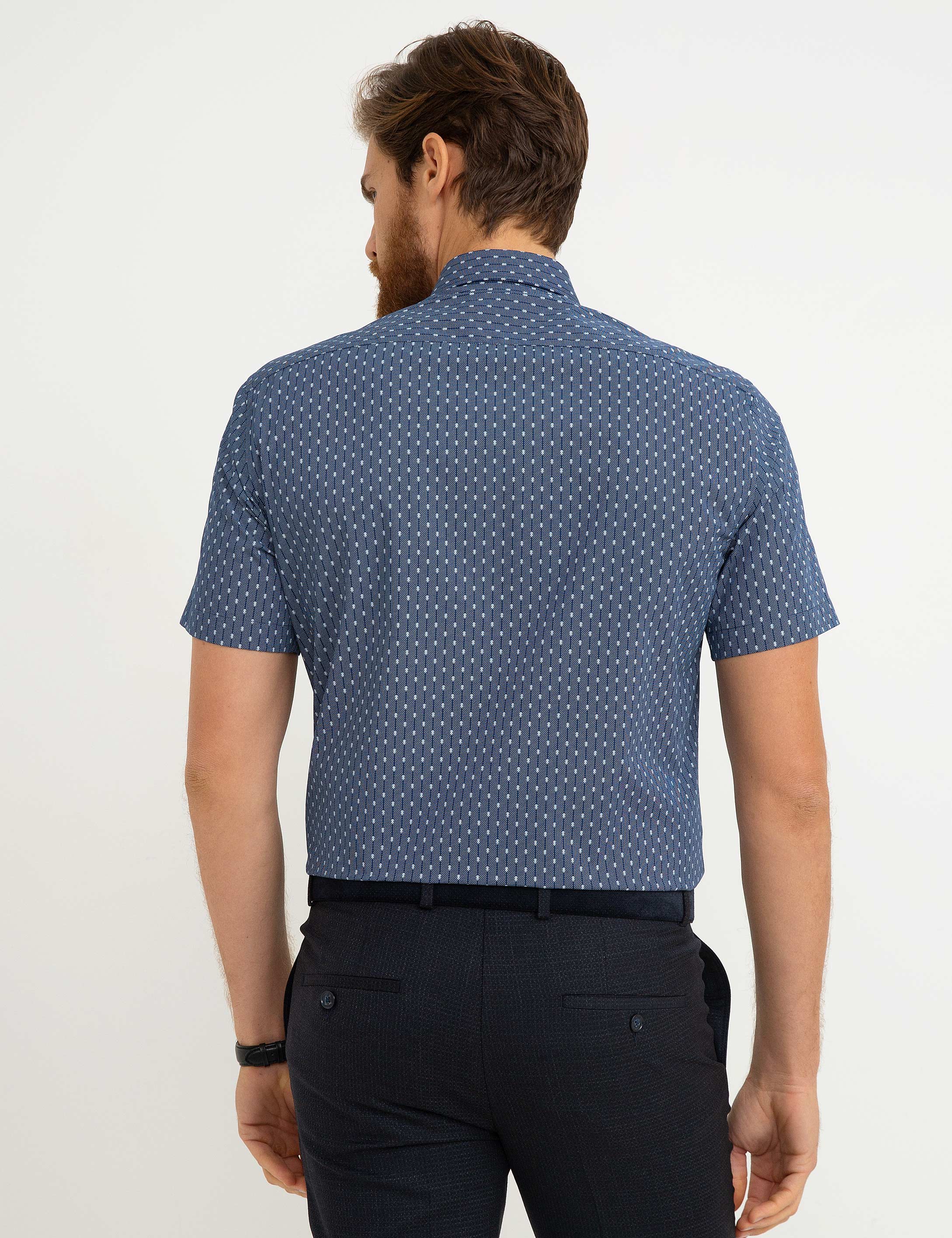 Lacivert Regular Fit Kısa Kollu Gömlek - Image 3