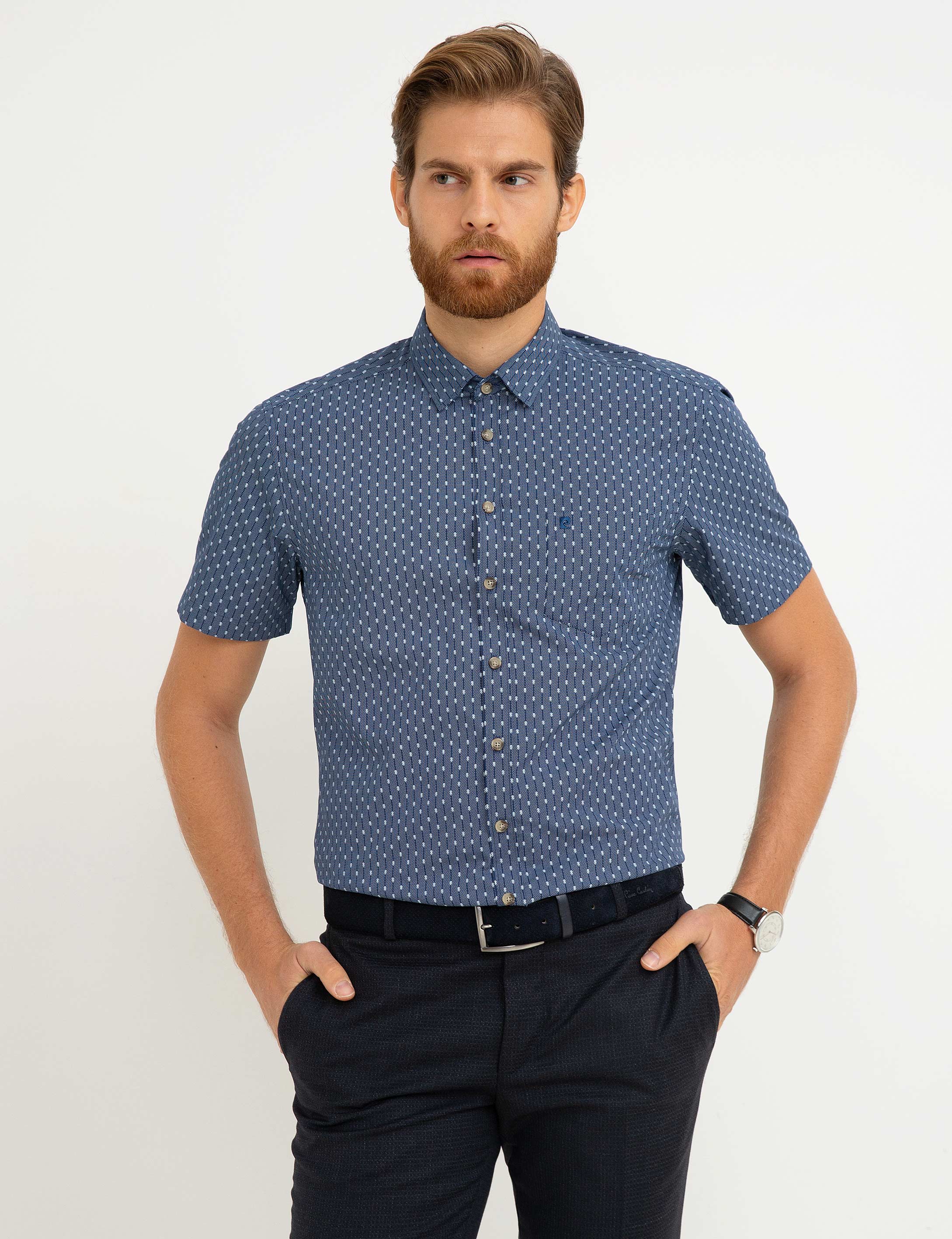 Lacivert Regular Fit Kısa Kollu Gömlek - Image 2