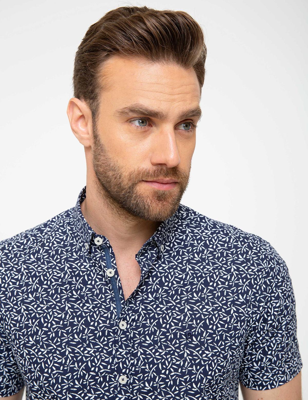 Lacivert Slim Fit Kısa Kollu Gömlek - 50187624002