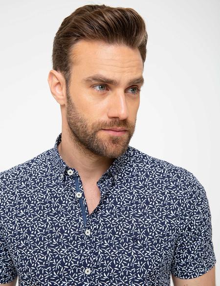 Lacivert Slim Fit Kısa Kollu Gömlek - 50187624002