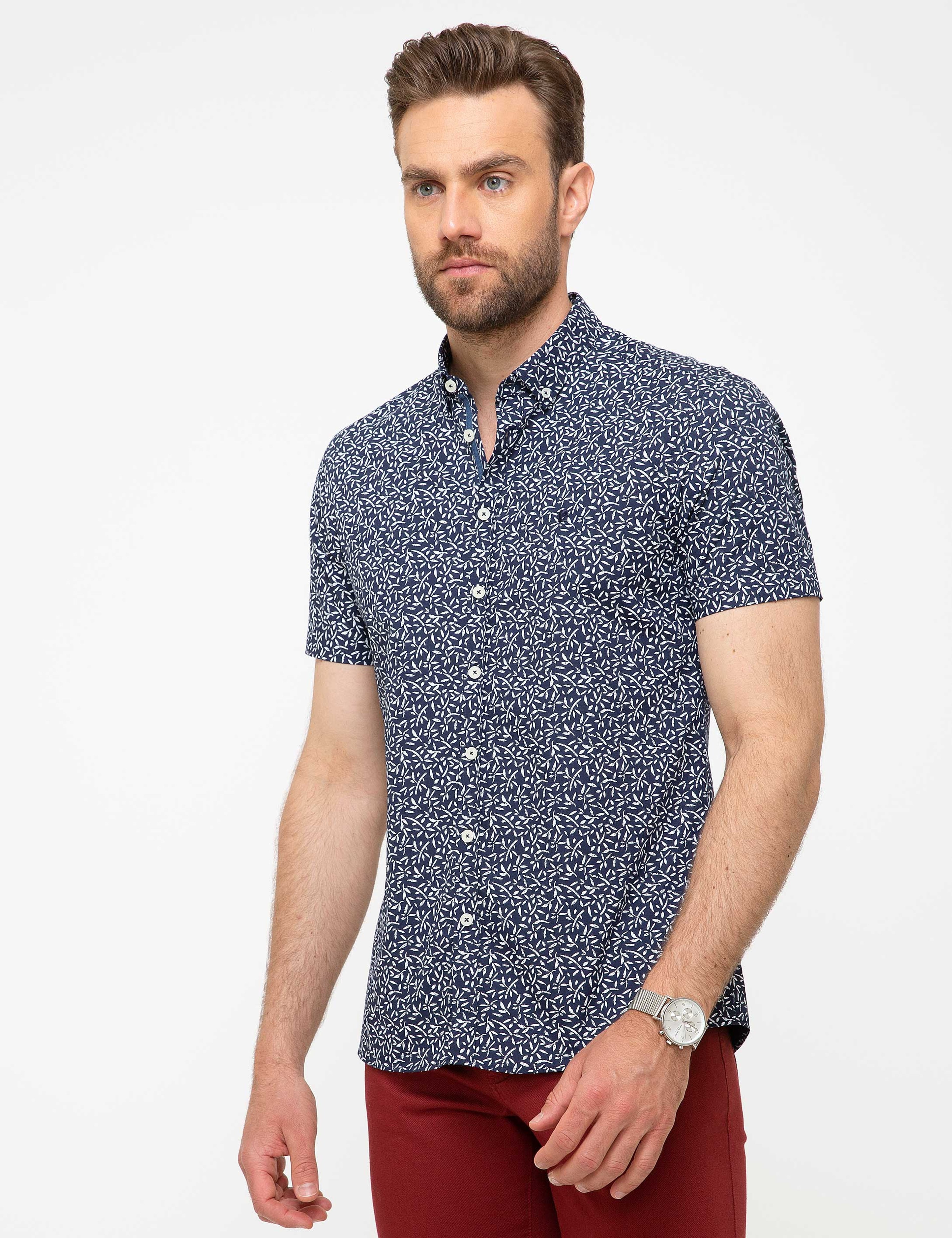 Lacivert Slim Fit Kısa Kollu Gömlek - Image 1
