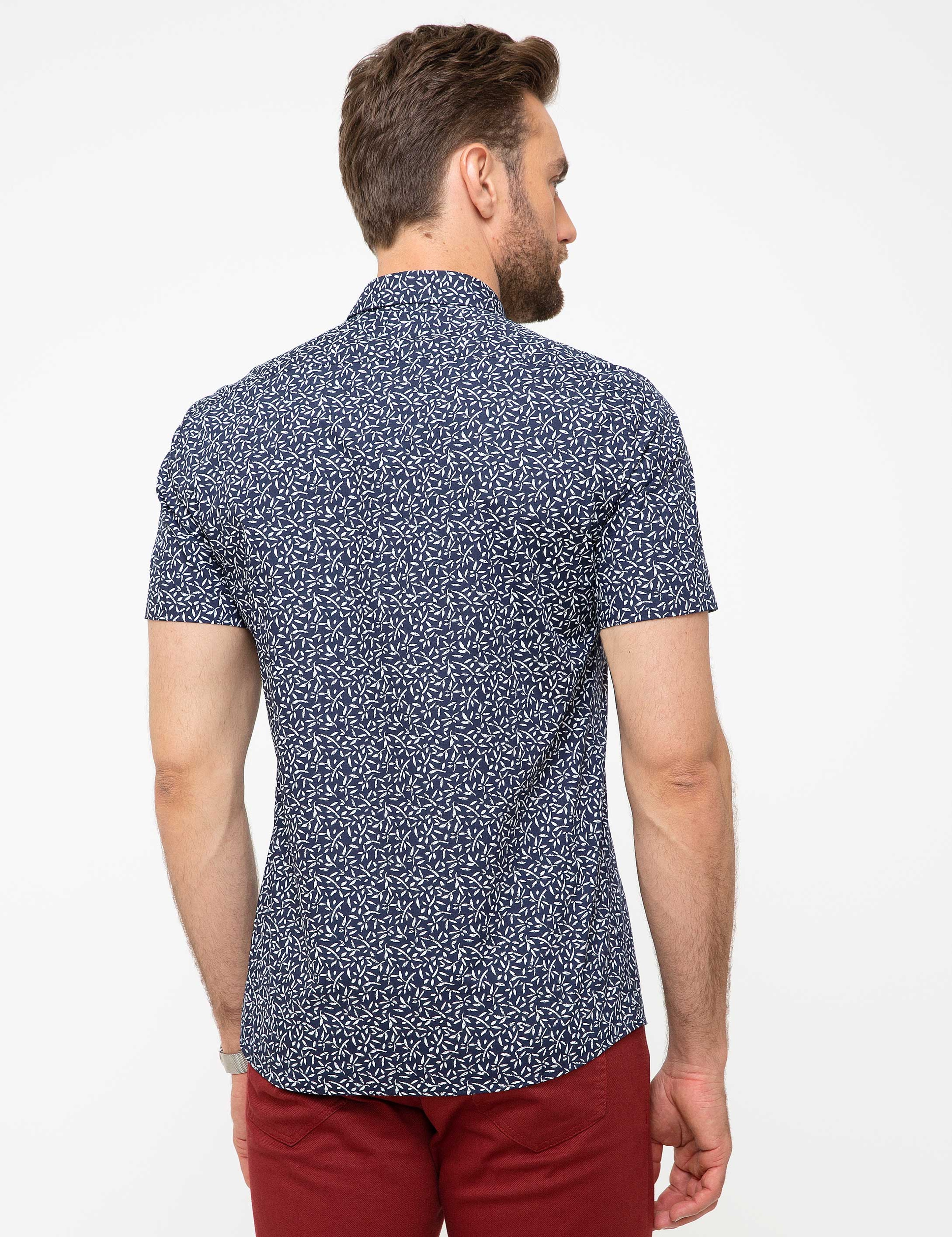 Lacivert Slim Fit Kısa Kollu Gömlek - Image 3